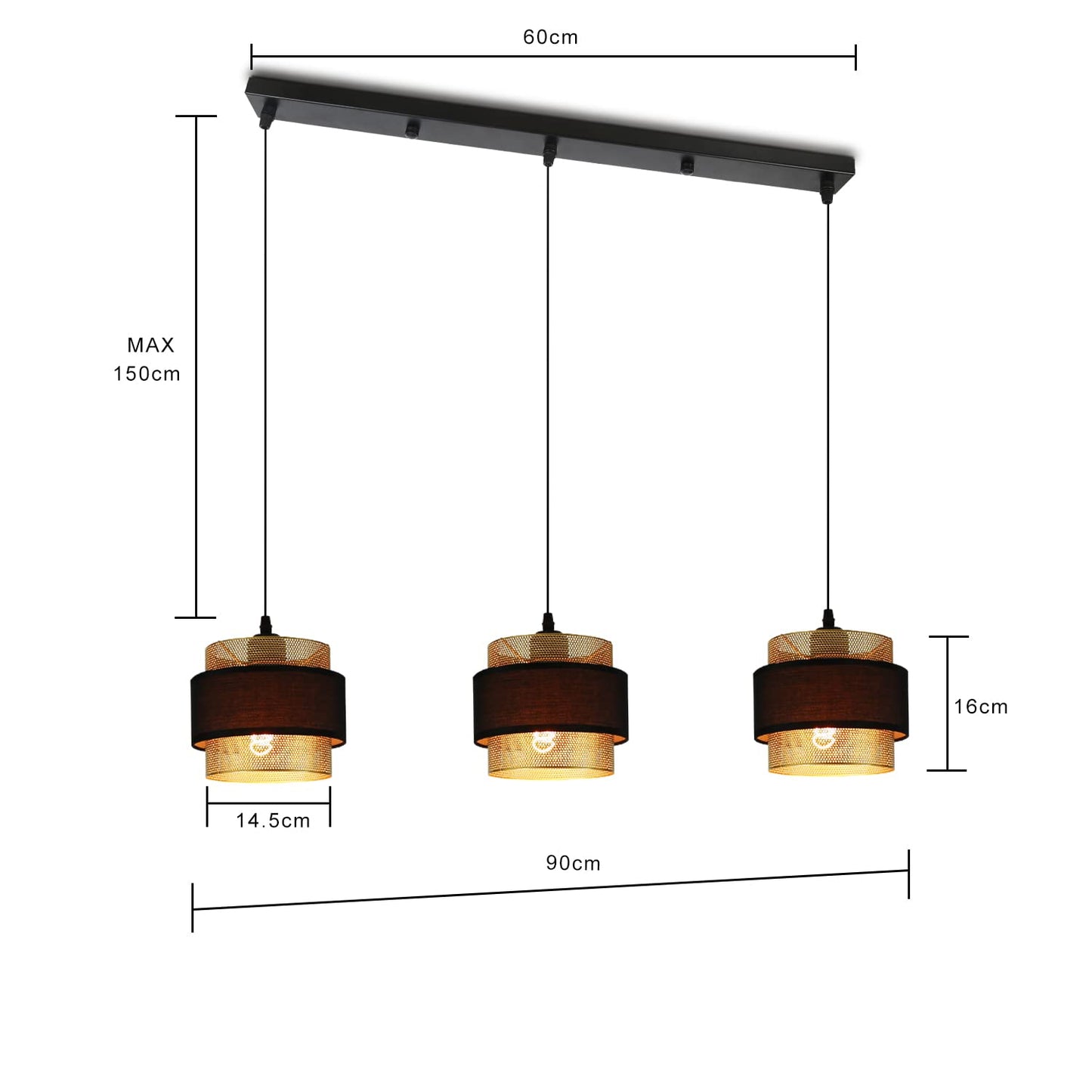 ZMH Pendelleuchte Esstisch H?ngelampe Vintage - H?ngeleuchte Retro mit 3 flammig Schwarz Gold Esstischlampe Industrial Pendellampe H?ngend E27 Max.25W f¨¹r K¨¹che Esszimmer - Ohne Gl¨¹hbirne