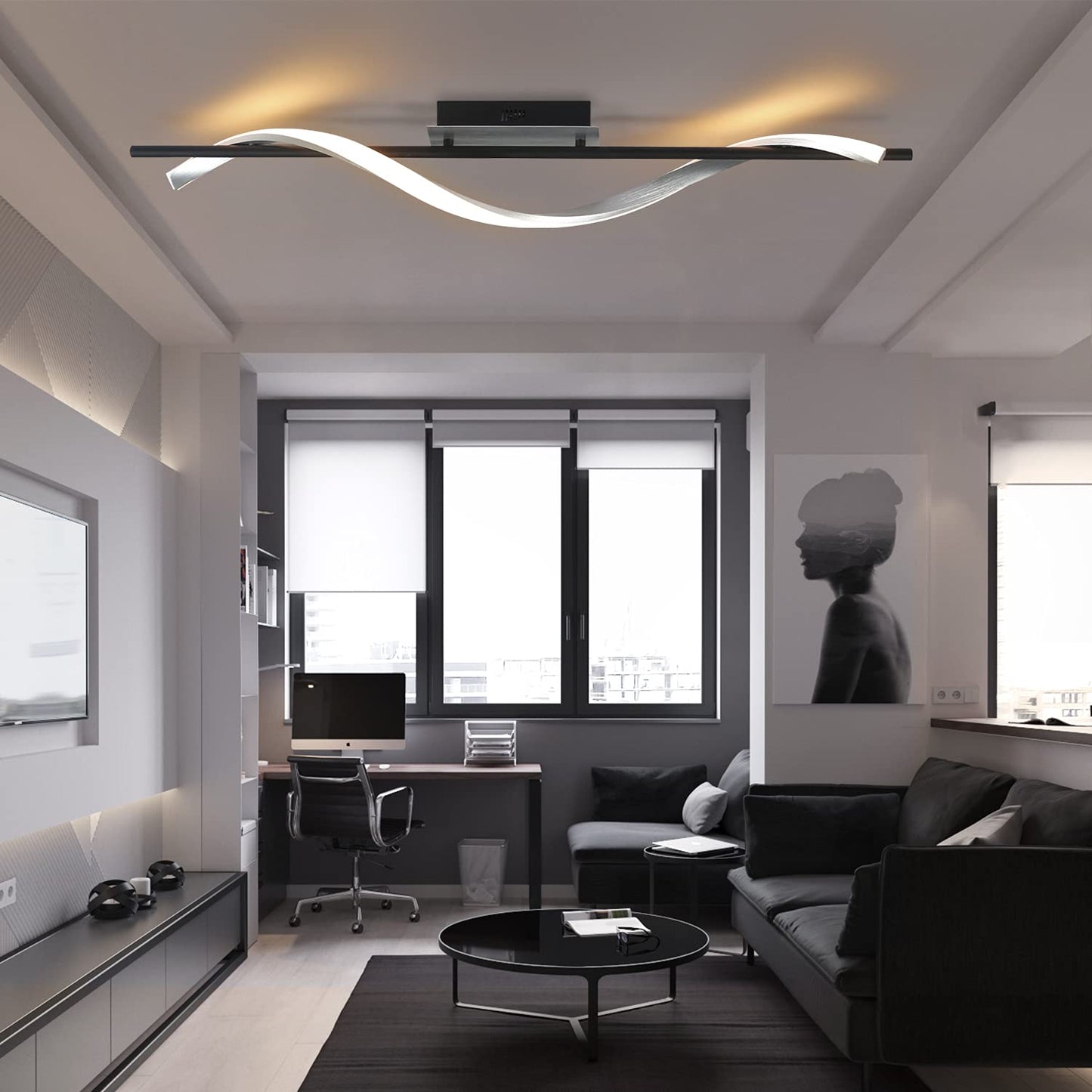 ZMH Deckenlampe LED Deckenleuchte Wohnzimmer: Modern Design Wohnzimmerlampe 100CM Lang Dimmbar mit Fernbedienung 22W Flurlampe Deckenbeleuchtung f¨¹r Schlafzimmer K¨¹che Flur B¨¹ro Arbeitszimmer