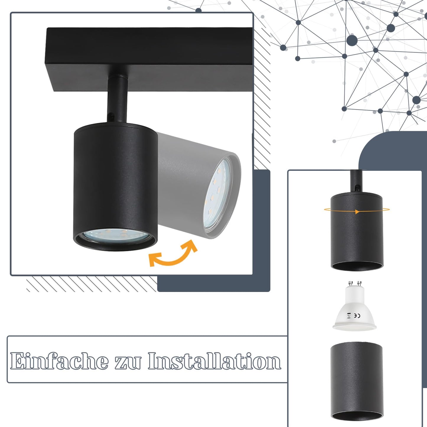 ZMH LED Deckenleuchte Schwarz Deckenstrahler: GU10 Deckenlampe Spots 5 Flammig 330¡ãSchwenkbar Deckenspots Modern Flurlampe Industrial Wandstrahler f¨¹r Wohnzimmer Schlafzimmer K¨¹che Ohne Leuchtmittel