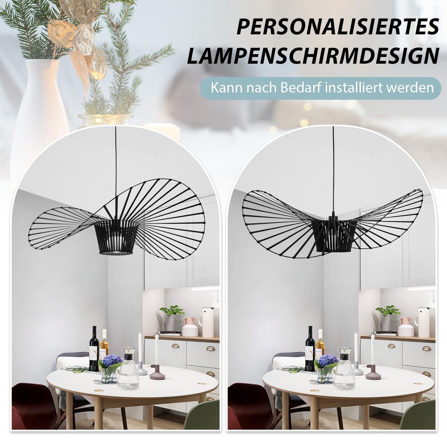 ZMH Vertigo Pendelleuchte 140CM E27 - Modern Schwarz Kronleuchter Wohnzimmer Retro H?ngelampe Glasfiberstahl + Polyurethan Esstischlampe Hut H?ngeleuchte Max. 40W Ohne Leuchtmittel