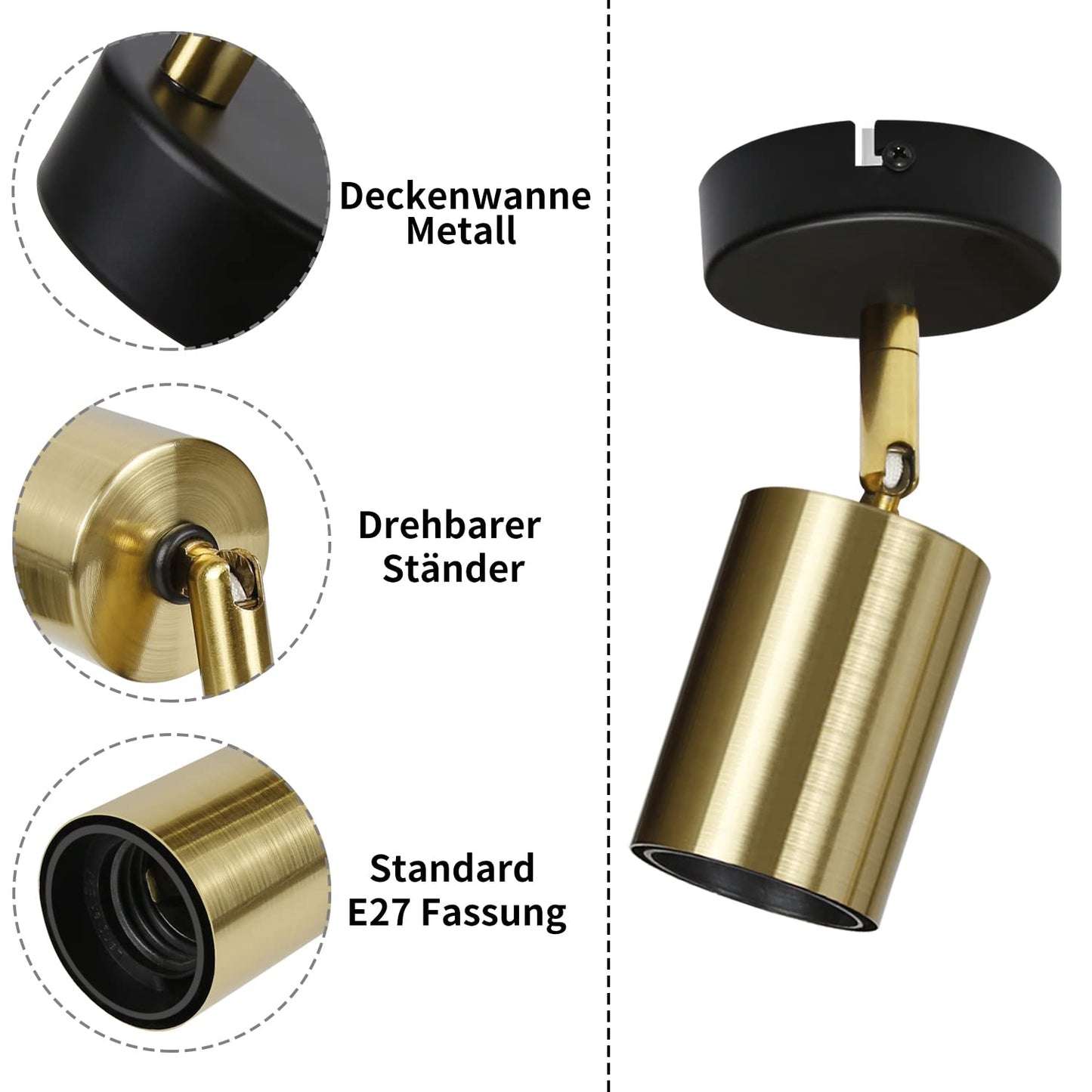 ZMH Deckenleuchte E27 Deckenlampe Schwarz-Gold - Deckenstrahler Industrial 1 Flammig Vintage Wandstrahler Schwenkbar Modern Spotleuchte f¨¹r K¨¹che Flur G?nge Nachttisch Wohnzimmer Schlafzimmer