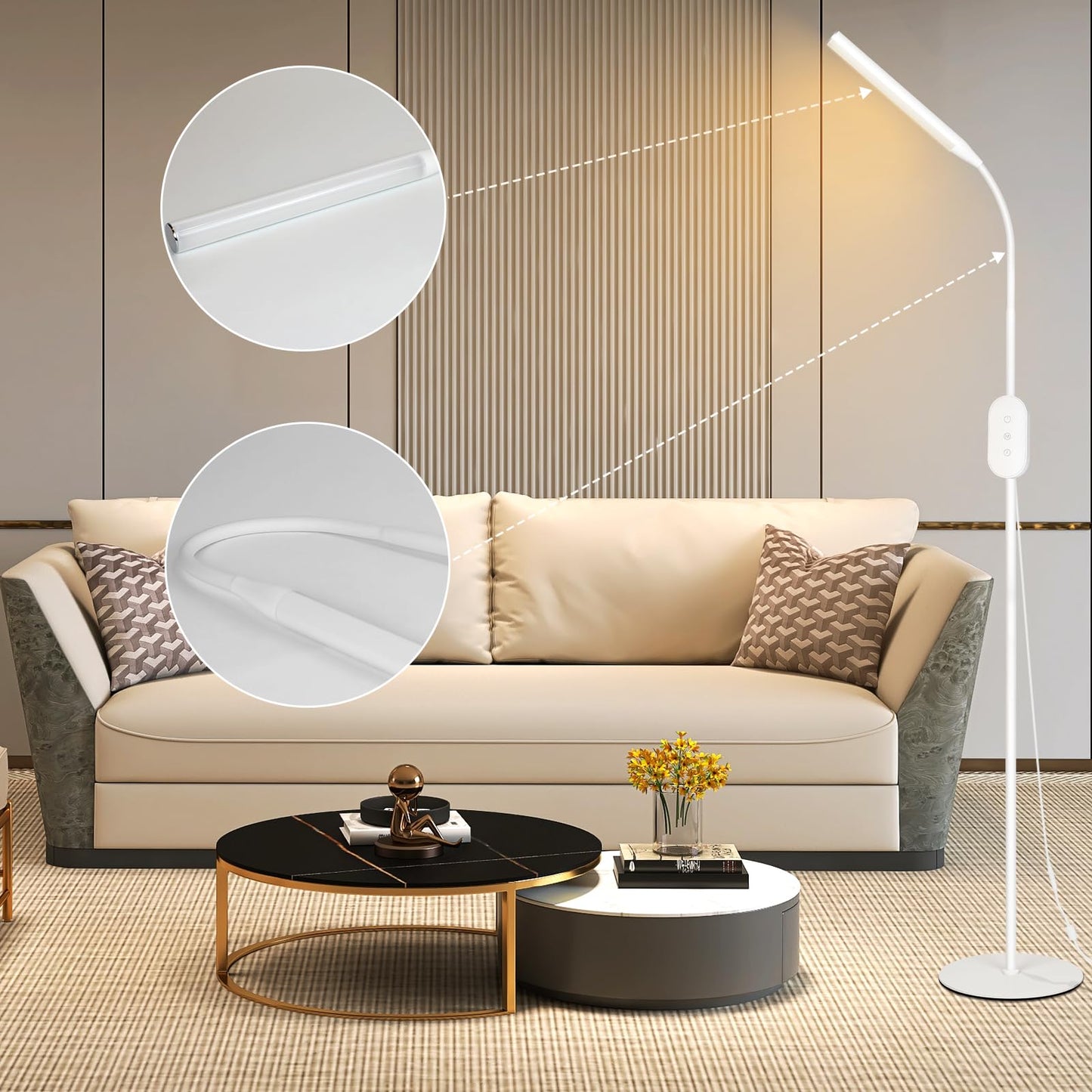 ZMH LED Stehlampe Standleuchte Dimmbar - Stehleuchte Leselampe B¨¹ro Standlampe Schlafzimmer Schwarz 178CM Modern Touch 9W Lesestehlampe mit Timer und Memory Funktion f¨¹r Wohnzimmer