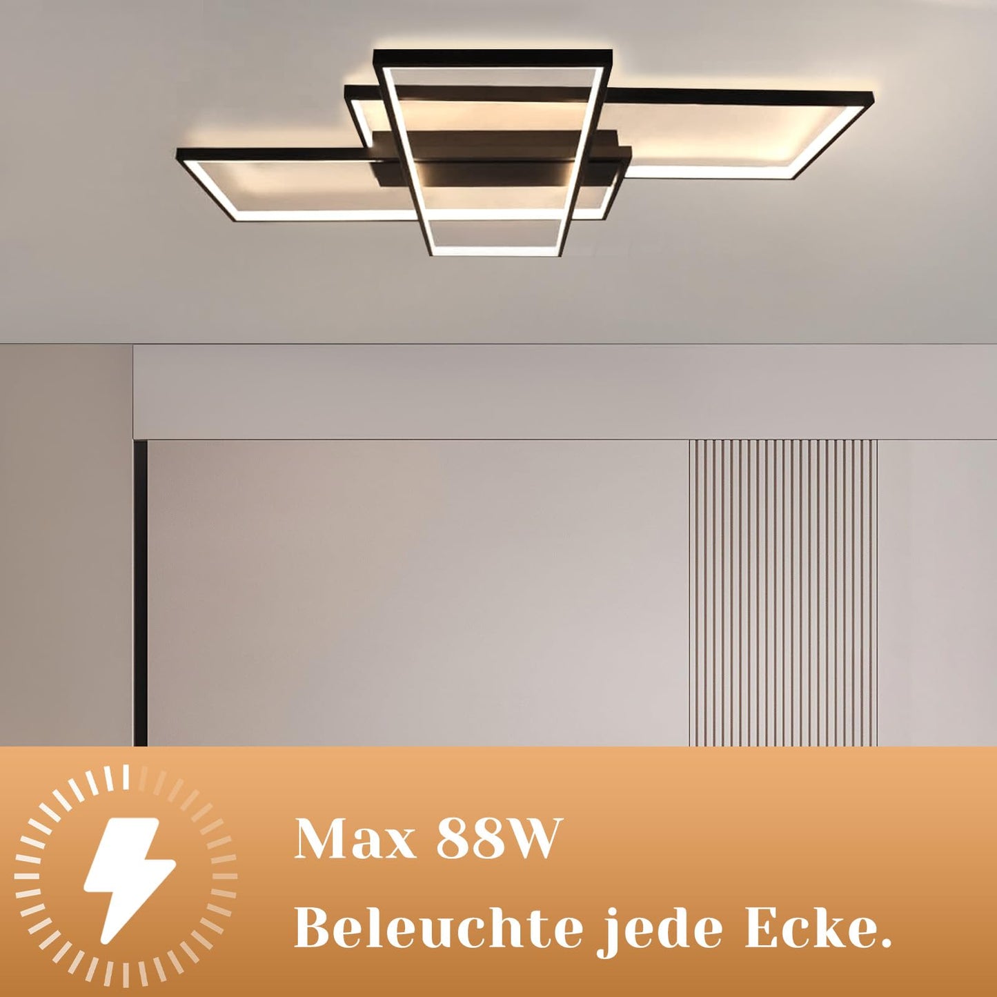 ZMH LED Deckenlampe Wohnzimmer Deckenleuchte - 100cm Dimmbar Wohnzimmerlampe Modern Schwarz Schlafzimmerlampe 88W Geometrisch Multifunktional Deckenbeleuchtung f¨¹r Schlafzimmer Flur B¨¹ro und Balkon