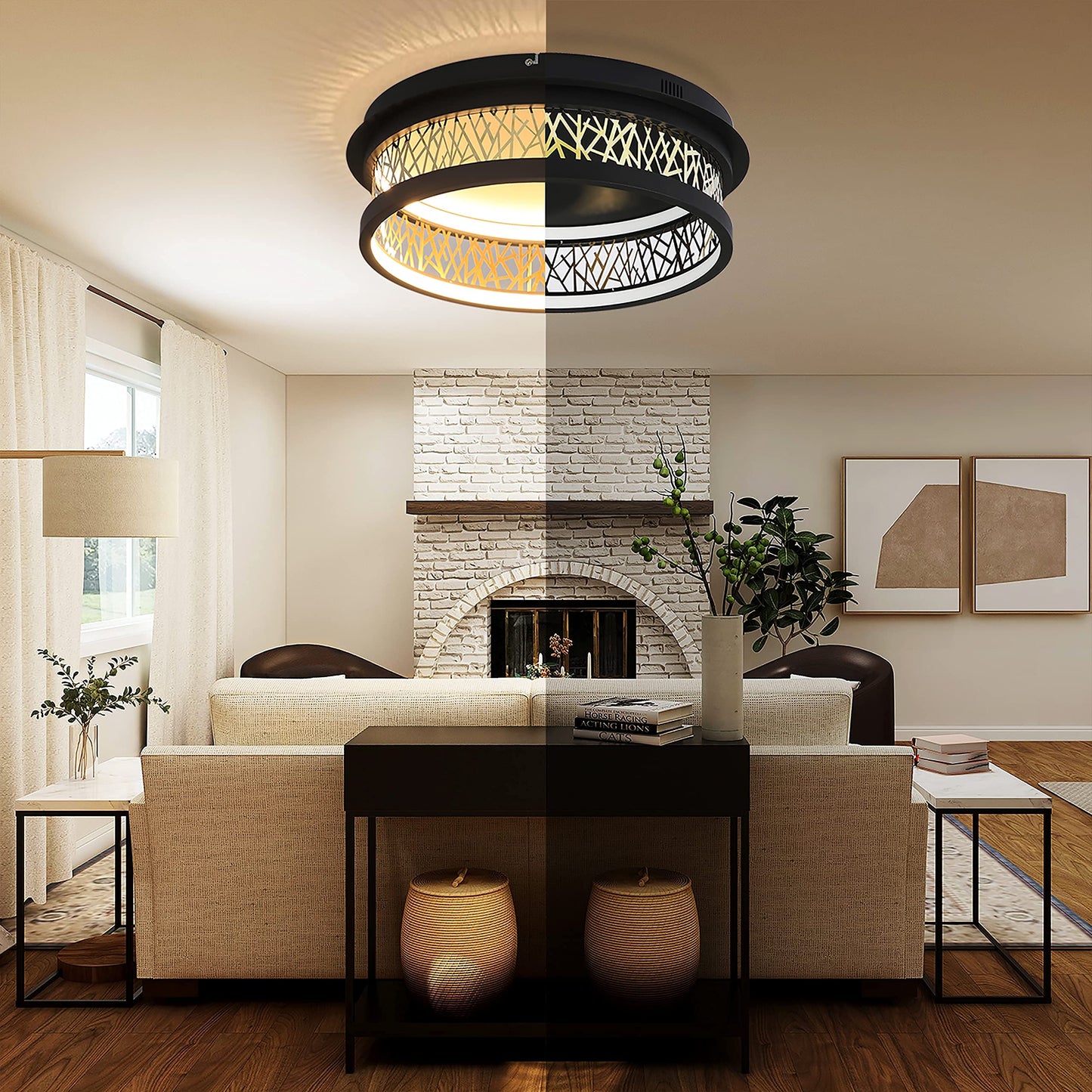 ZMH Deckenlampe Wohnzimmer LED Deckenleuchte - 40W Wohnzimmerlampe Vintage Warmwei? 3000K Schlafzimmerlampe Schwarz Gold Deckenbeleuchtung Rund Metall Design f¨¹r Esszimmer Schlafzimmer K¨¹che Hotel
