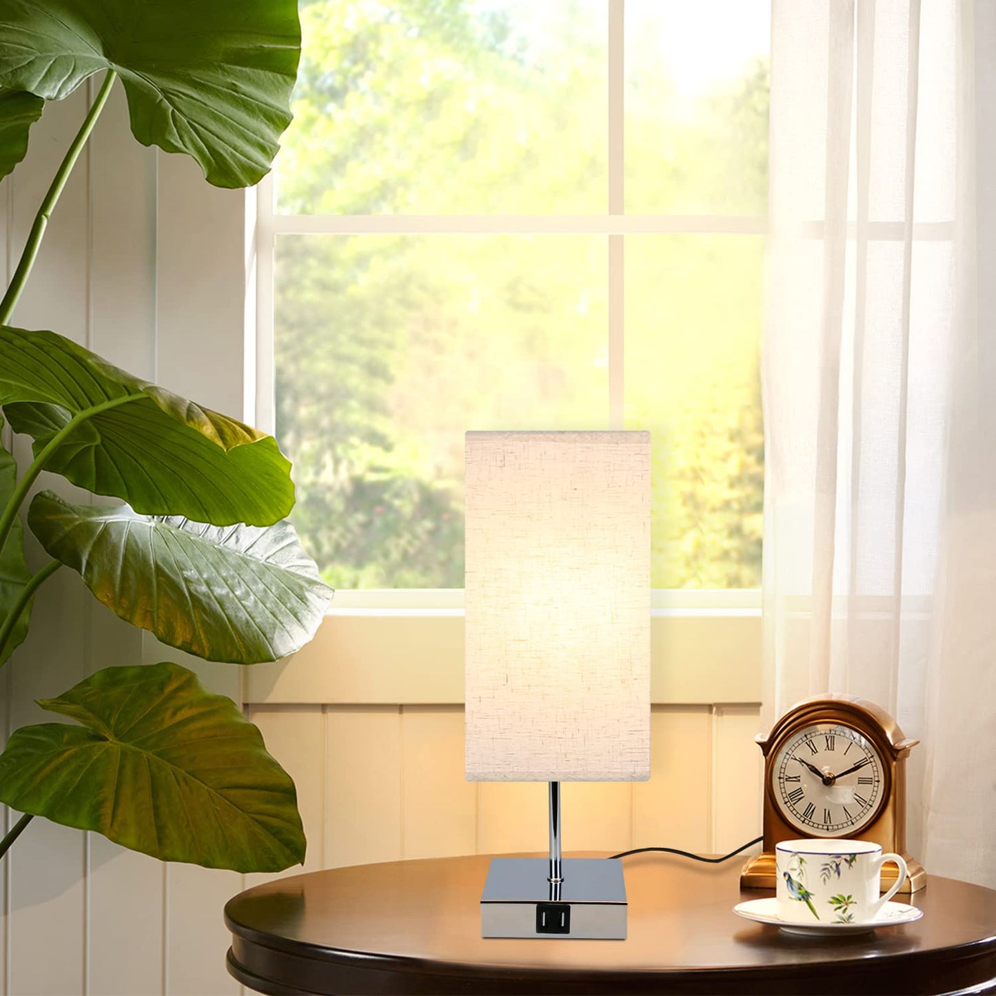 ZMH Tischlampe Schlafzimmer Nachttischlampe Dimmbar - Touch Nachtlicht Warmwei? E27 mit USB Ladefunktion Stoff Lampenschirm f¨¹r Deko, Nachttisch, Geschenk,Esszimmer, Wohnzimmer