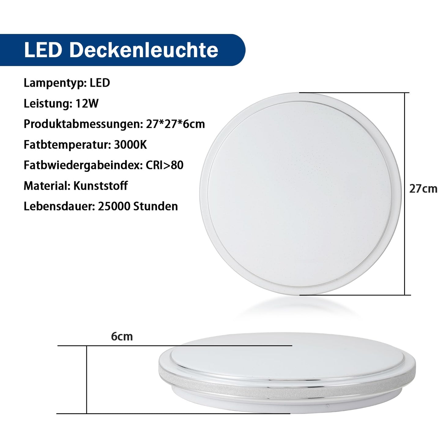 ZMH Deckenlampe LED Deckenleuchte Schlafzimmer - ?27cm Schlafzimmerlampe Sternenhimmel Modern 12W K¨¹chenlampe Warmwei? Flurlampe Rund K¨¹che Deckenbeleuchtung f¨¹r Flur Wohnzimmer Kinderzimmer