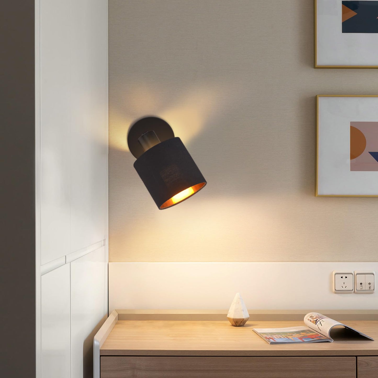 ZMH Deckenlampe 1 Flammig Deckenstrahler Schwarz - Deckenleuchte Vintage Deckenspot E14 Wandstrahler Stoffschrim Schwenkbar 350¡ã MAX.40W f¨¹r Wohnzimmer Schlafzimmer Flur (ohne Leuchtmittel)