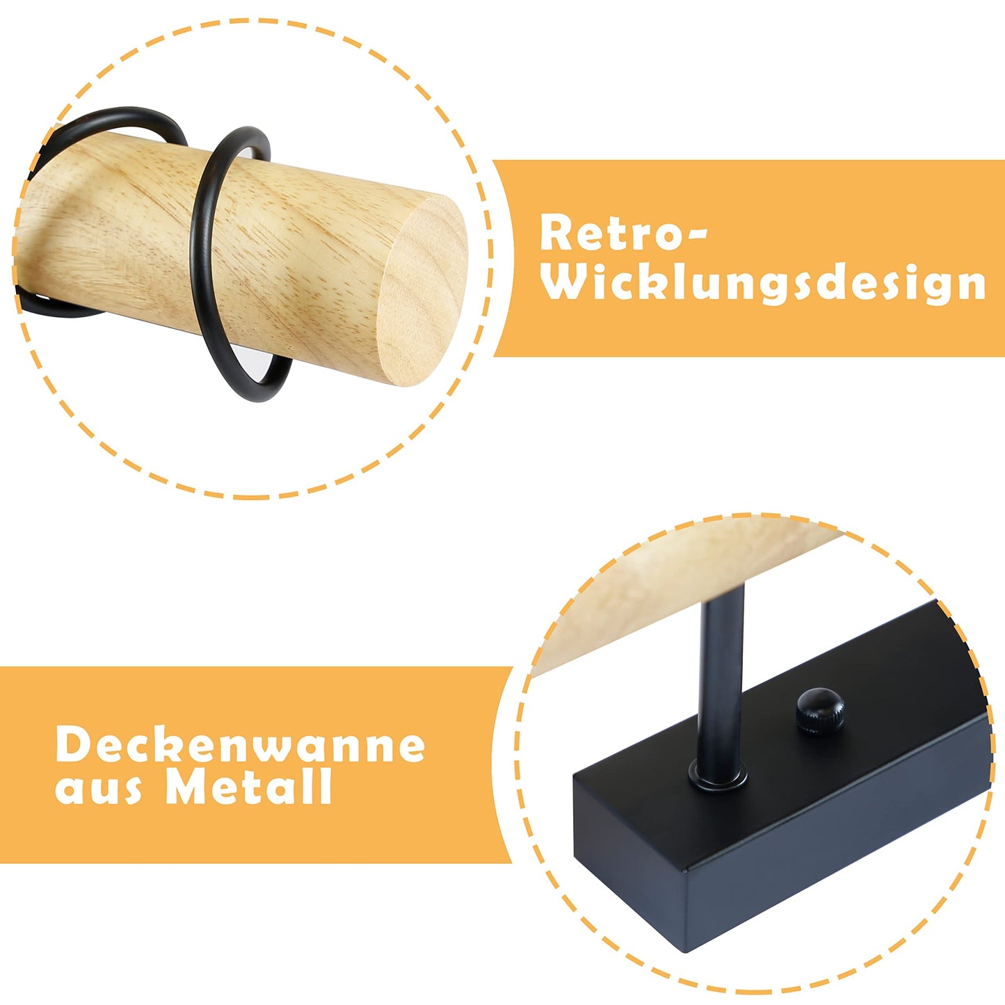 ZMH Vintage Deckenleuchte Retro Deckenlampe Holz - E27 Wohnzimmerlampe H?ngend Schwarz mit 3 Flammig im Industrial Design aus Metall f¨¹r Wohnzimmer Schlafzimmer K¨¹che Flur - Ohne Leuchtmittel