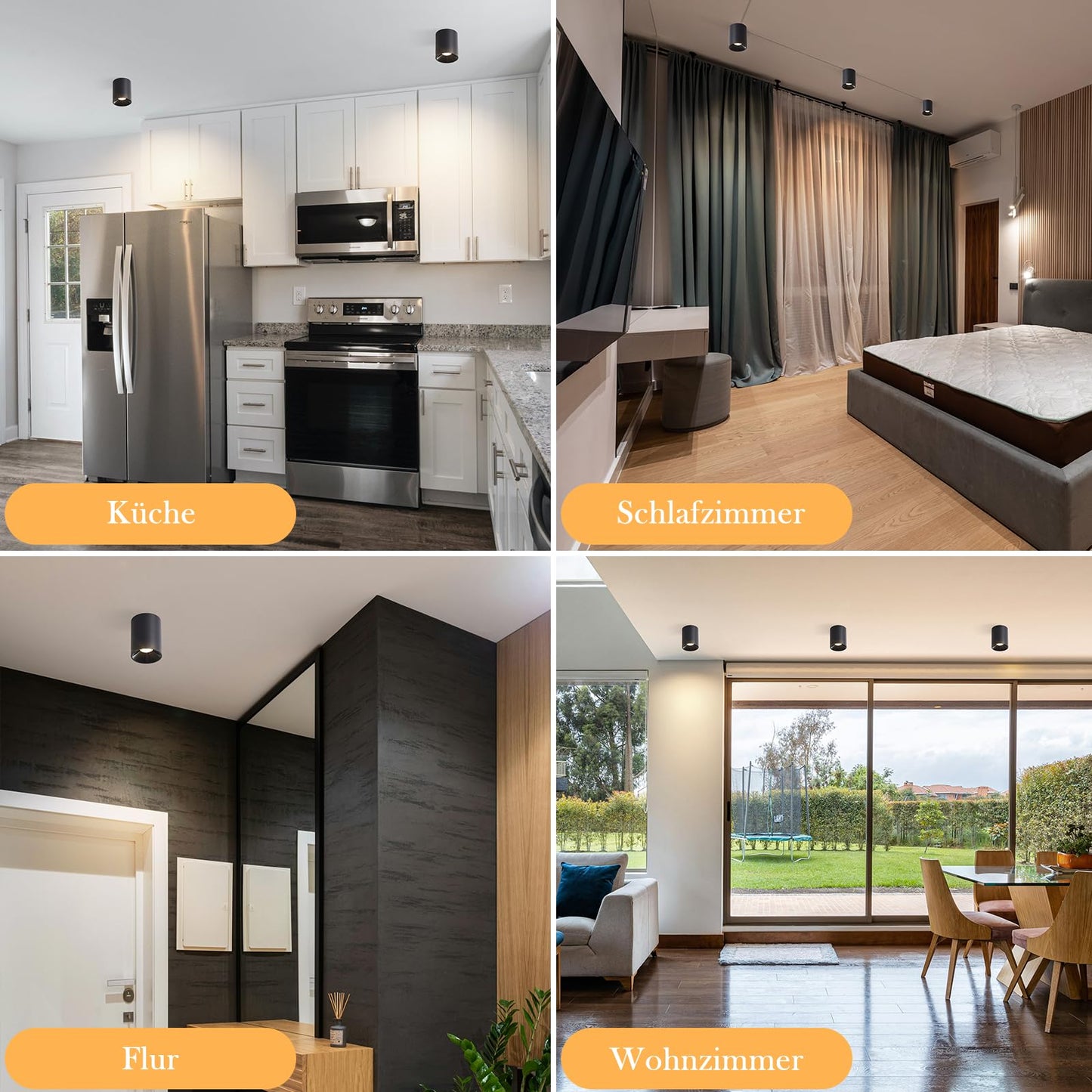 ZMH 4ER Aufbauspot Schwarz LED Deckenspots: Aufbaustrahler Rund Deckenleuchte Aufputz 7W 3000K Spot Deckenlampe Aufbau aus Aluminium Flurlampe Aufbauleuchte f¨¹r Wohnzimmer Schlafzimmer