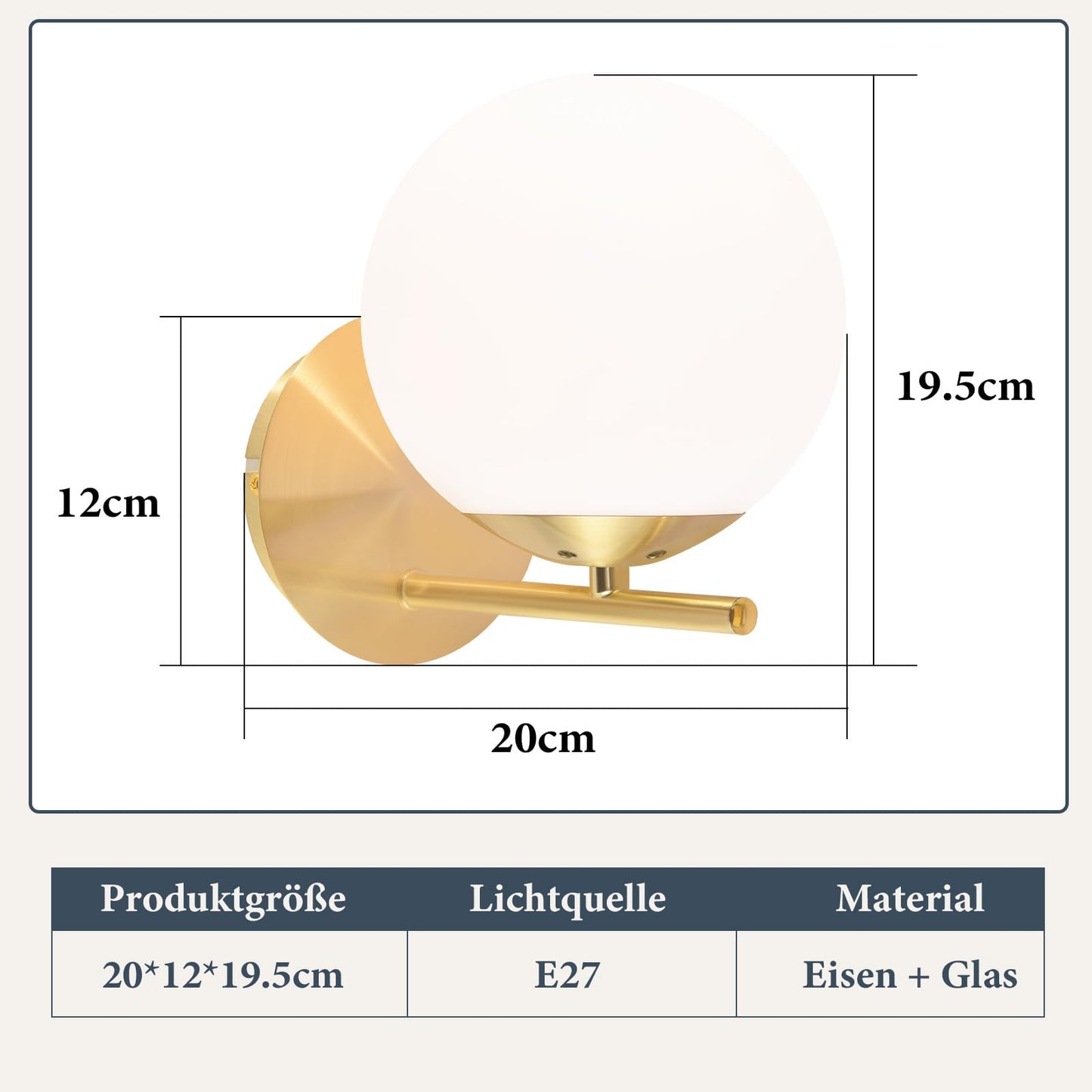 ZMH Wandleuchte Innen Wandlampe Modern - Flurlampe Gold E27 Bettlampe Wei? Glas Badlampe Kugel Badezimmerlampe Metall Badezimmer f¨¹r Treppenhaus Wohnzimmer Schlafzimmer Flur Bad - Ohne Leuchtmittel