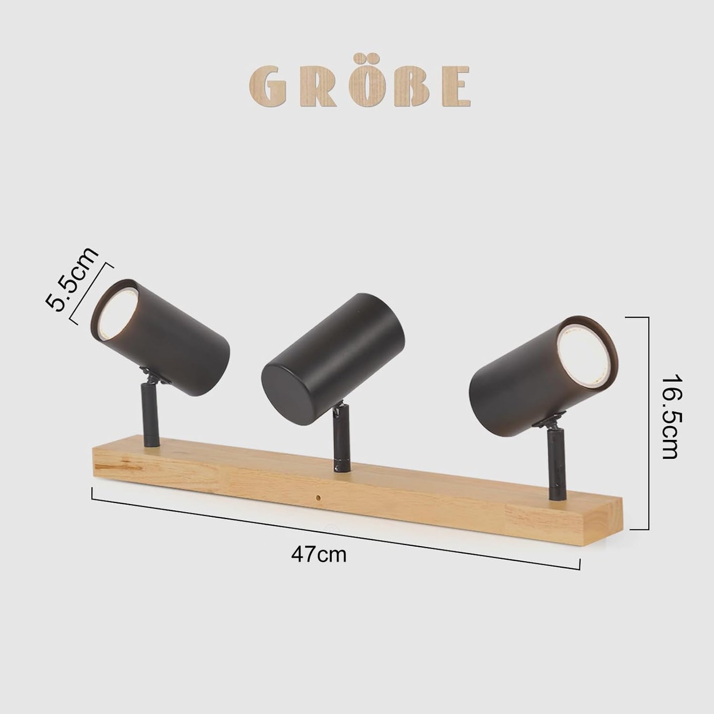 Deckenstrahler Schwarz 3 Flammig Flurlampe - Holz Deckenspots GU10 Vintage Retro Metall Deckenlampe Verstellbare 350¡ã f¨¹r Flur Schlafzimmer Wohnzimmer Arbeitszimmer Keine Leuchtmittel