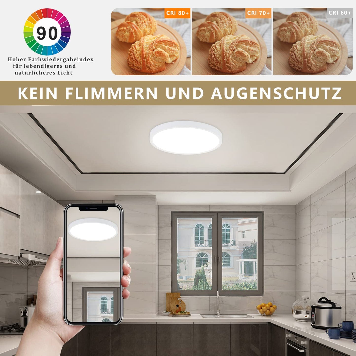 ZMH 36W Deckenlampe LED Deckenleuchte Farbwechsel - Dimmbar Schlafzimmerlampe mit Smart RGB Hintergrundbeleuchtung Panel Flach Rund per Fernbedienung App f¨¹r Wohnzimmer Schlafzimmer Kinderzimmer
