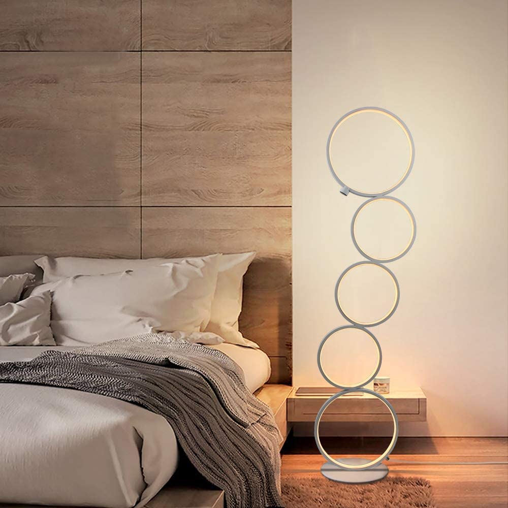 ZMH LED Dimmbar Stehlampe Modern Standleuchte Wei? 32W Touch Switch Stehleuchte Warmwei? 3000K Deckenfluter aus Aluminium 5-flammig Ringf?rmige Standlampe f¨¹r Schlafzimmer Wohnzimmer Arbeitszimmer