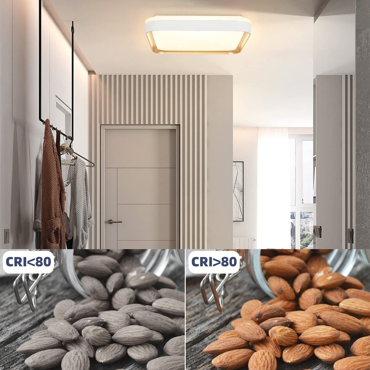 ZMH Deckenlampe LED Deckenleuchte Wohnzimmer Dimmbar - 32W Modern Schlafzimmerlampe Eckig 30cm mit Fernbedienung K¨¹chenlampe in Wei?gold inkl. Memoryfunktion Deko Deckenbeleuchtung f¨¹r Flur Esszimmer