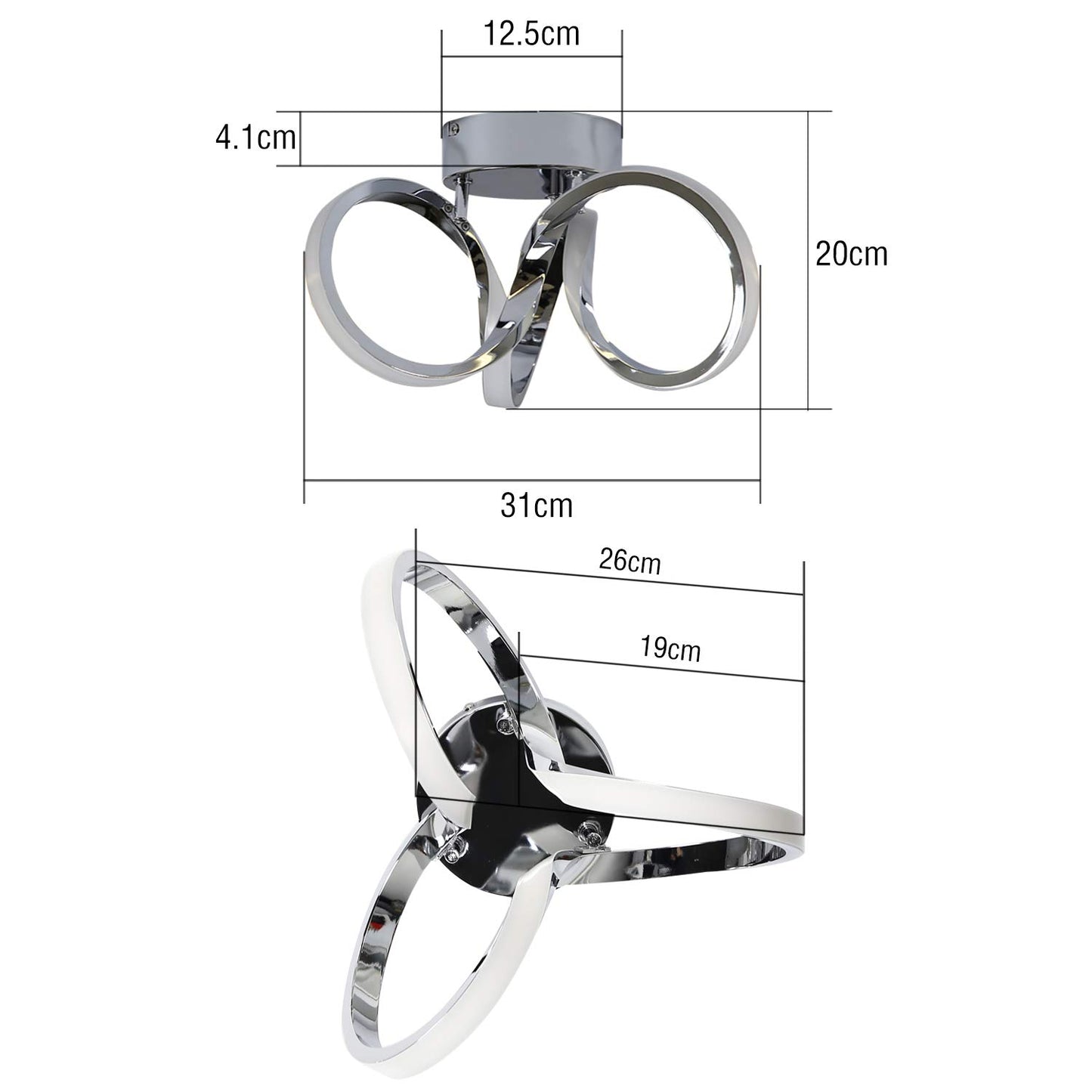 ZMH LED Deckenleuchte Deckenlampe Wohnzimmer - Wohnzimmerlampe Schlafzimmer Modern 31CM Schlafzimmerlampe 19W 3000K Warmwei? Flurlampe Flur Chrom Deckenbeleuchtung f¨¹r B¨¹ro Arbeitszimmer Kinderzimmer