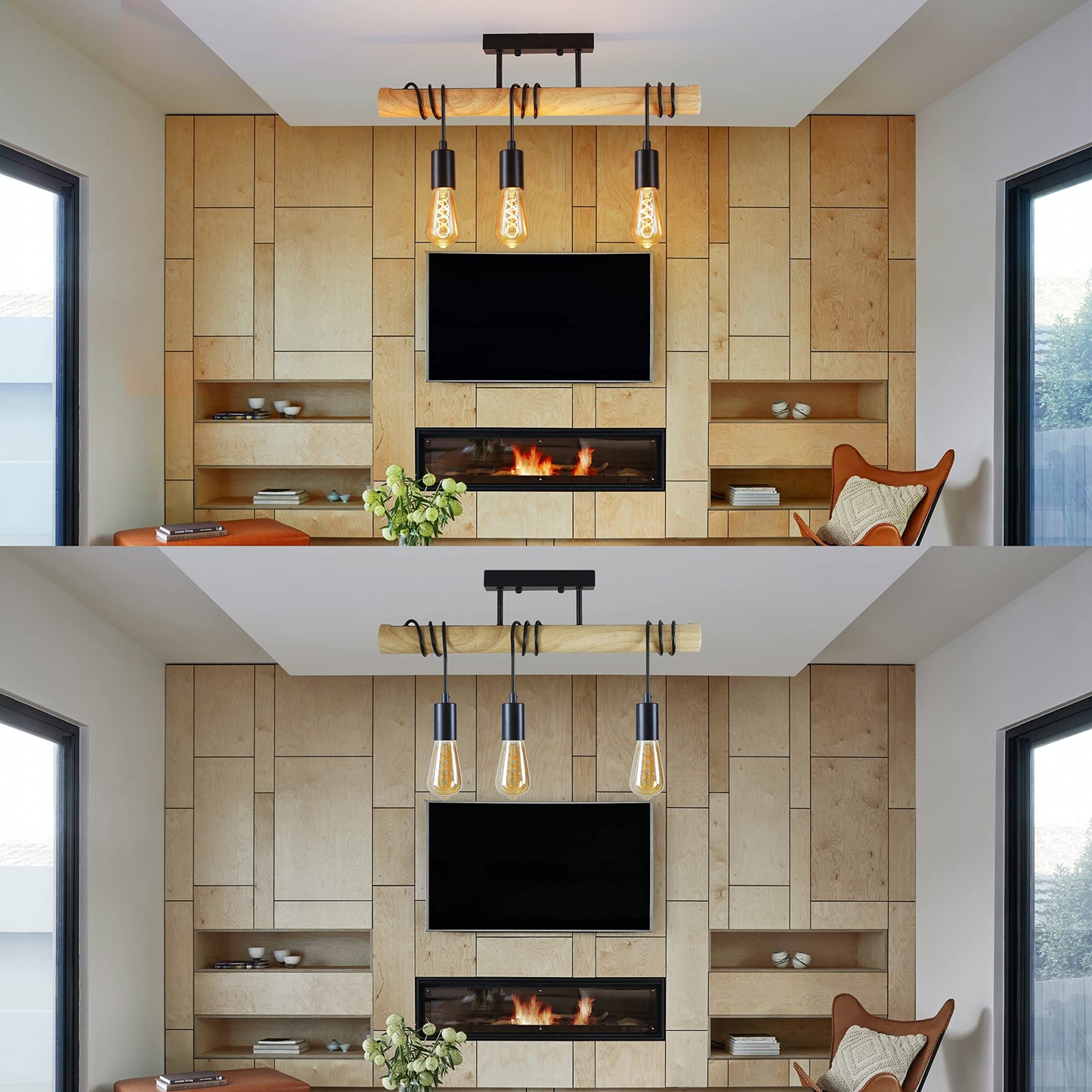 ZMH Vintage Deckenleuchte Retro Deckenlampe Holz - E27 Wohnzimmerlampe H?ngend Schwarz mit 3 Flammig im Industrial Design aus Metall f¨¹r Wohnzimmer Schlafzimmer K¨¹che Flur - Ohne Leuchtmittel