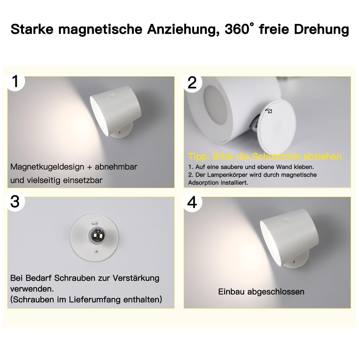 ZMH Wandlampe LED Wandleuchte Innen - Wandbeleuchtung 2 St¨¹ck mit Akku 360¡ã Drehbare Touch Control 3 Helligkeitsstufen Wei? Kabellose Wandleuchten F¨¹r Wohnzimmer Kinder Schlafzimmer
