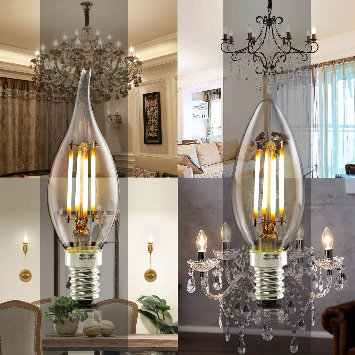 ZMH 6 er pack LED E14 Gl¨¹hbirne Leuchtmittel: Lampe Warmwei? kerze Birne 4W 2700K Filament Retro Edison Gl¨¹hlampe Vintage Light Bulb Glas Energiesparlampe - Nicht Dimmbar