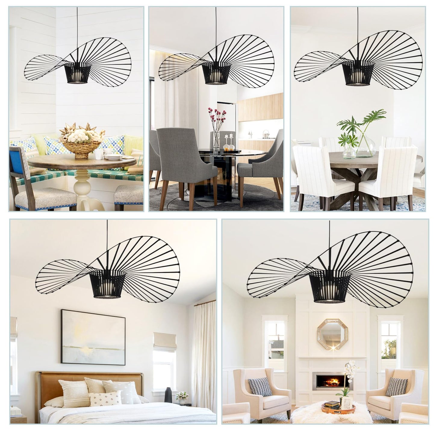 ZMH Vertigo Pendelleuchte 140CM E27 - Modern Schwarz Kronleuchter Wohnzimmer Retro H?ngelampe Glasfiberstahl + Polyurethan Esstischlampe Hut H?ngeleuchte Max. 40W Ohne Leuchtmittel