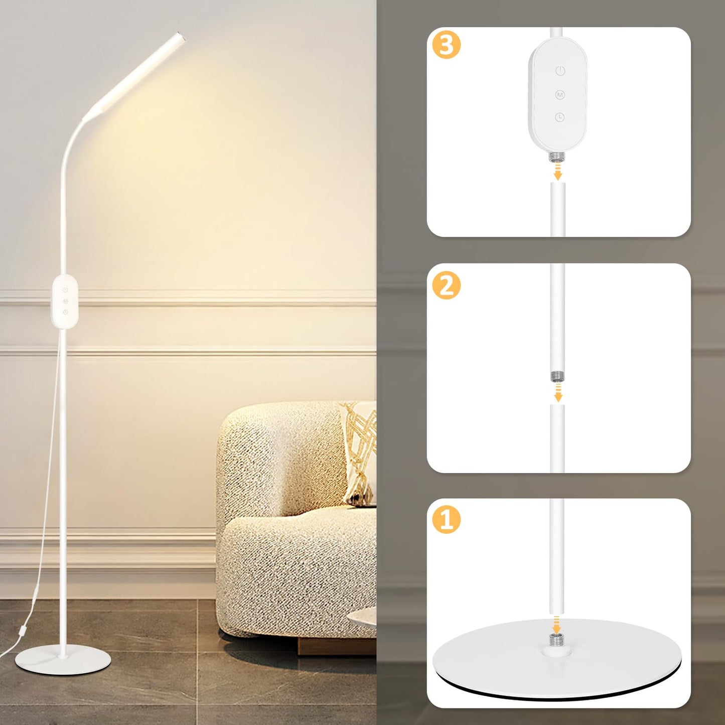 ZMH LED Stehlampe Standleuchte Dimmbar - Stehleuchte Leselampe B¨¹ro Standlampe Schlafzimmer Schwarz 178CM Modern Touch 9W Lesestehlampe mit Timer und Memory Funktion f¨¹r Wohnzimmer
