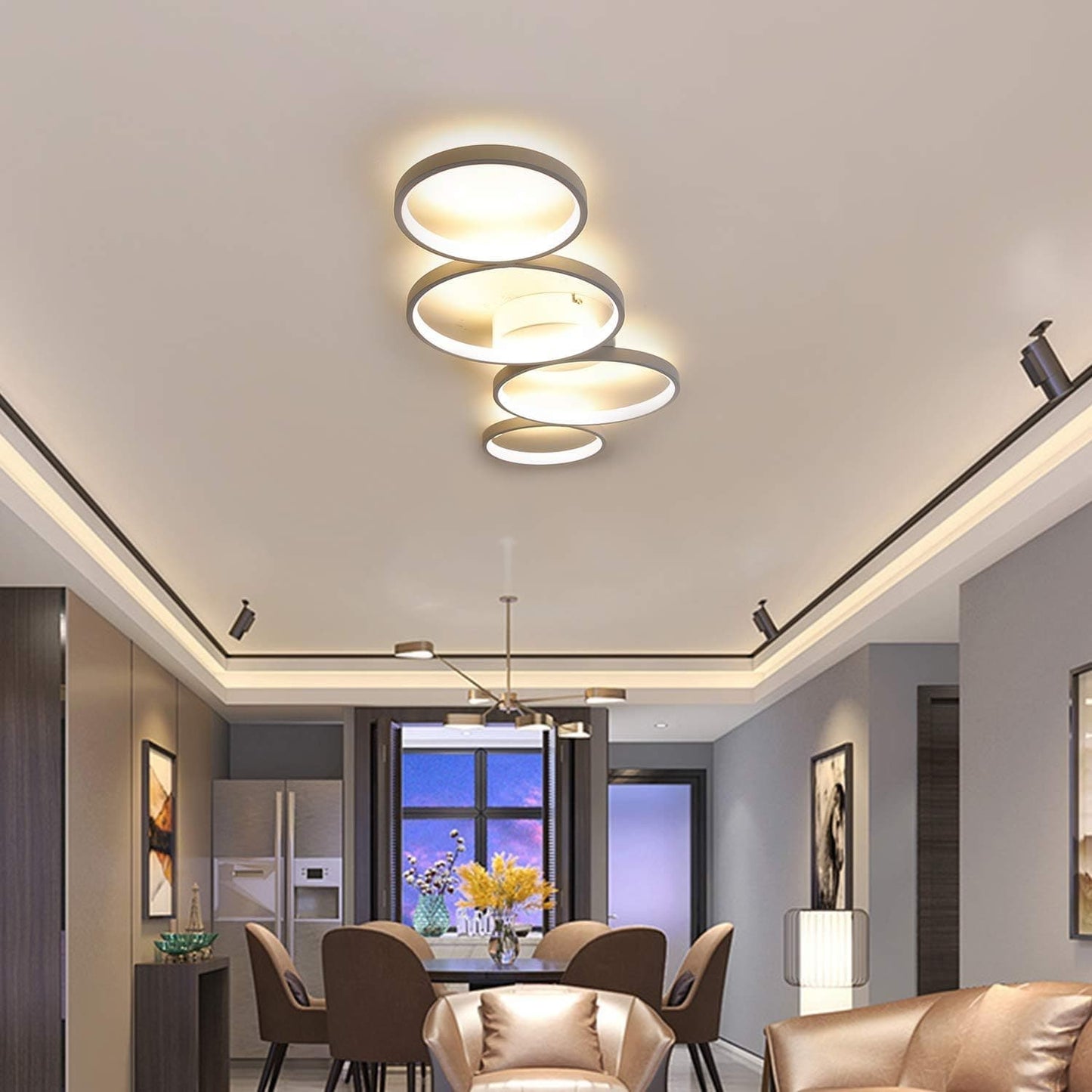 ZMH LED Deckenlampe Dimmbar Deckenleuchte: 4 Flammig Modern Wohnzimmerlampe 55W Ring Rund Wei? Schlafzimmerlampe mit Fernbedienung 88cm Design B¨¹rolampe f¨¹r Schlafzimmer Wohnzimmer B¨¹ro K¨¹che
