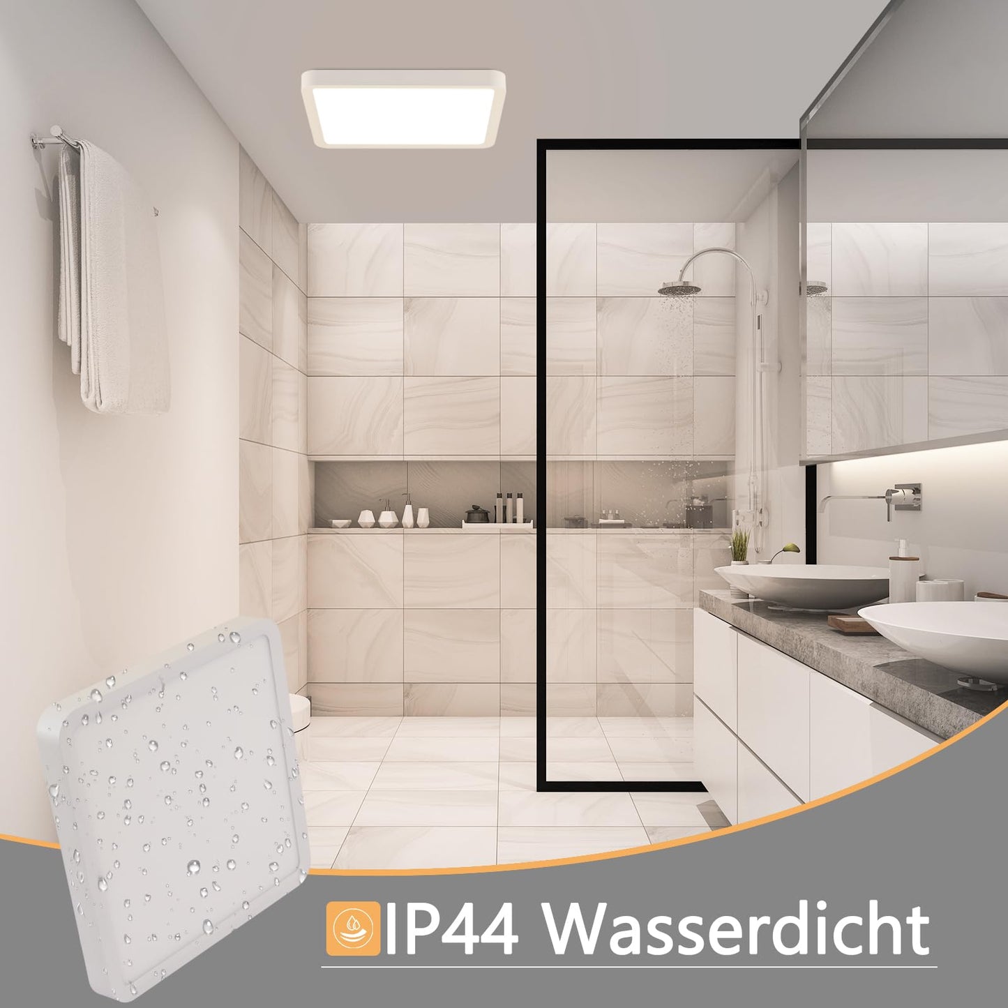 ZMH Deckenlampe LED Deckenleuchte Flach - 23W Schlafzimmerlampe 3000K Schlafzimmer Bad Deckenbeleuchtung Quadratisch 23cm Badlampe IP44 Badezimmerlampe Wei? Flurlampe f¨¹r Badezimmer K¨¹che Flur