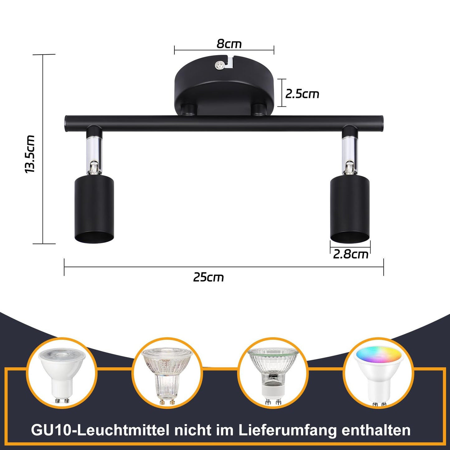ZMH Deckenleuchte 2 Flammig Schwarz Deckenspot - Deckenstrahler LED Schwenkbar 330¡ã GU10 Strahlar Ceiling Deckenlampe Schlafzimmer Wandstrahler f¨¹r Flur Schlafzimmer Korrid Wohnzimmer