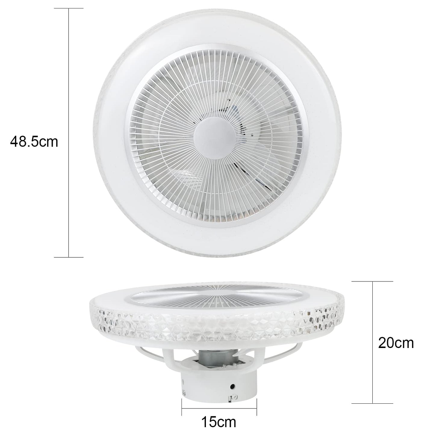 ZMH Deckenventilator Mit Beleuchtung und Fernbedienung Leise - 48.5CM LED Deckenlampe Dimmbar Wohnzimmer Ventilator Timing Deckenleuchte Fan Kristall Sommer-/Winter f¨¹r Schlafzimmer Esszimmer