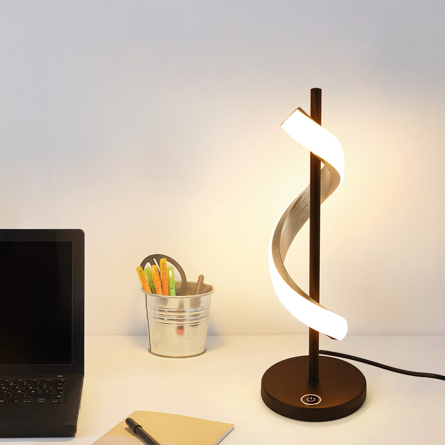 ZMH LED Tischlampe Nachttischlampe Touch Dimmbar - Modern Tischleuchte Schlafzimmer 3000K Warmwei? Schreibtischlampe in wellenf?rmigen Design f¨¹r Wohnzimmer Kinderzimmer mit 2.1M Kabel