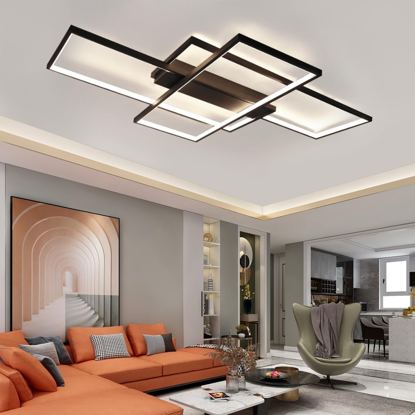 ZMH LED Deckenlampe Wohnzimmer Deckenleuchte - 100cm Dimmbar Wohnzimmerlampe Modern Schwarz Schlafzimmerlampe 88W Geometrisch Multifunktional Deckenbeleuchtung f¨¹r Schlafzimmer Flur B¨¹ro und Balkon