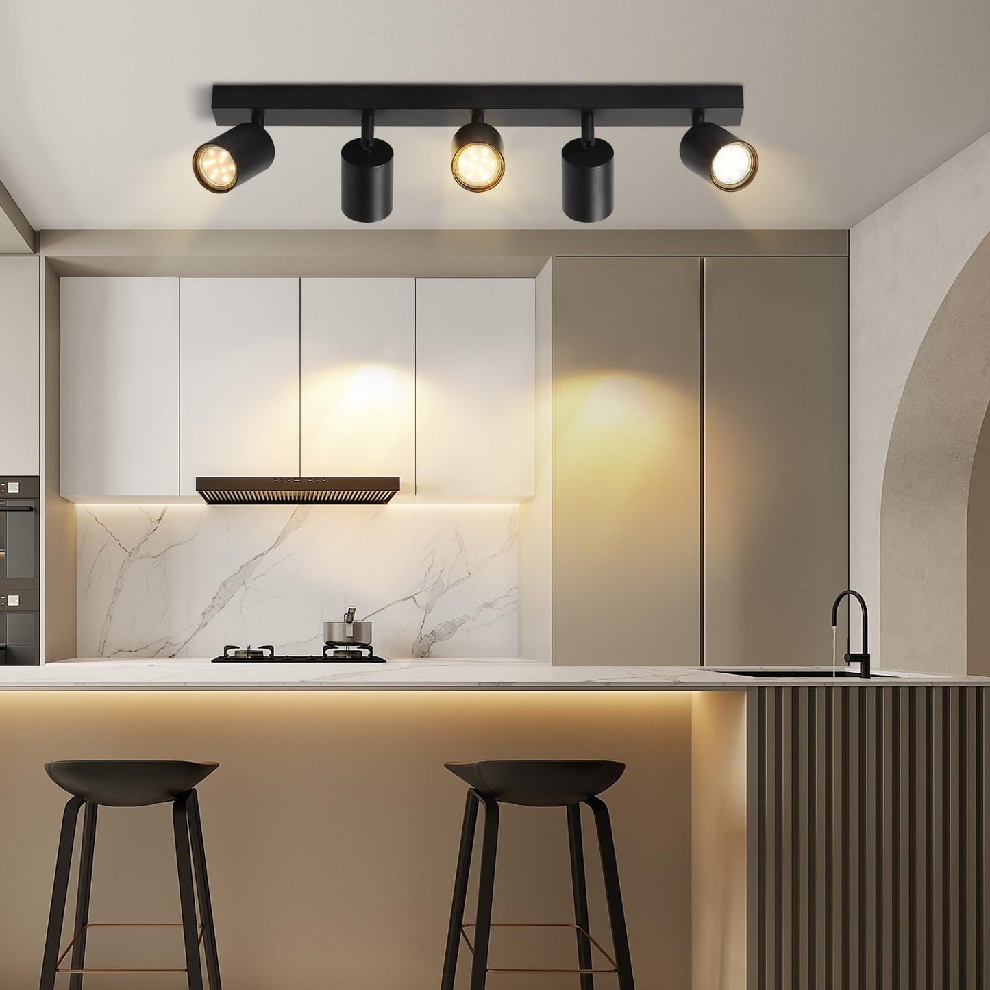 ZMH LED Deckenleuchte Schwarz Deckenstrahler: GU10 Deckenlampe Spots 5 Flammig 330¡ãSchwenkbar Deckenspots Modern Flurlampe Industrial Wandstrahler f¨¹r Wohnzimmer Schlafzimmer K¨¹che Ohne Leuchtmittel