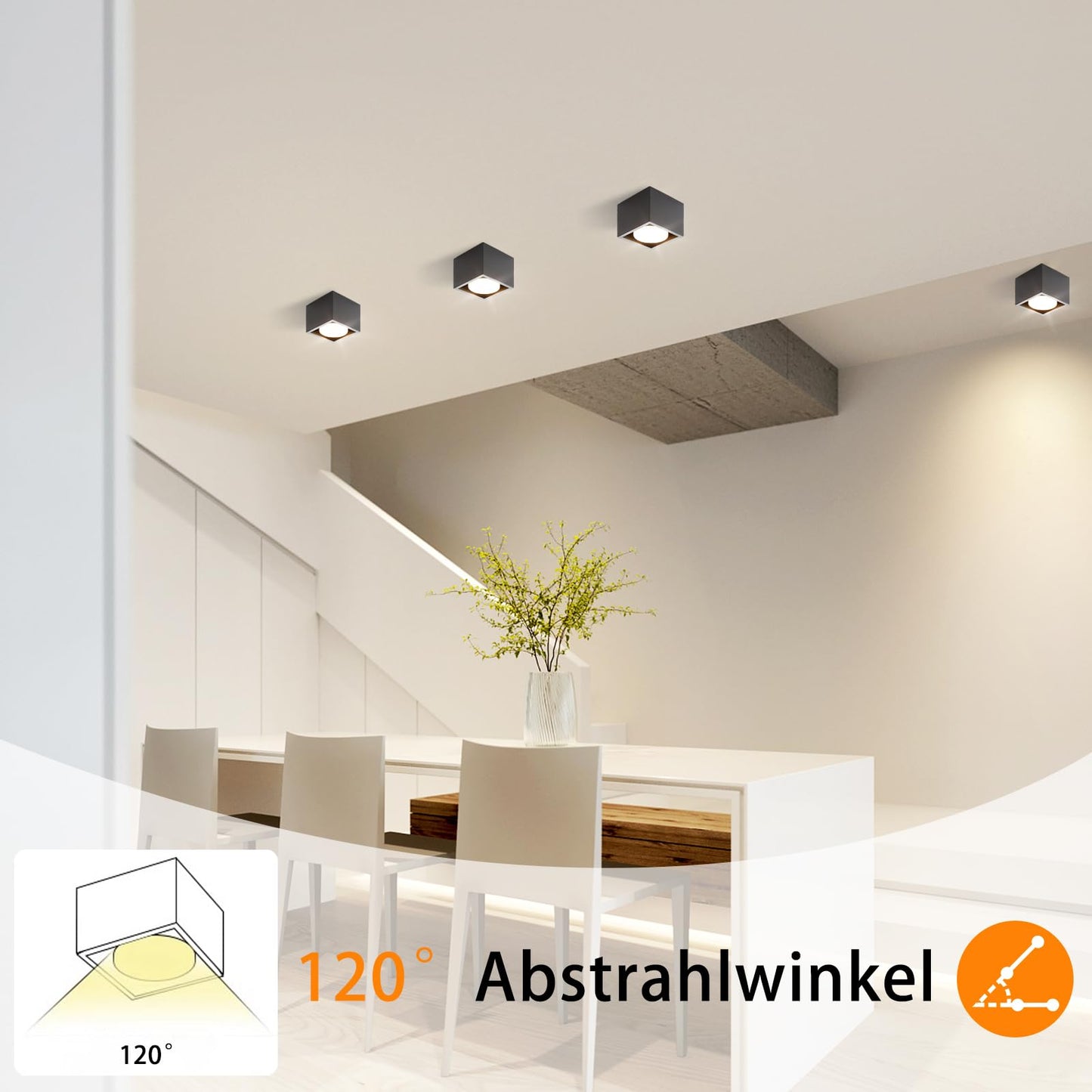 ZMH Deckenspots LED Schwarz Aufbauspot - Spots Deckenleuchte Aufputz inklusive LED Warmwei? GX53 5W Deckenstrahler Eckig Aufbaustrahler Schwenkbar f¨¹r K¨¹che Wohnzimmer Esszimmer Korridor Flur