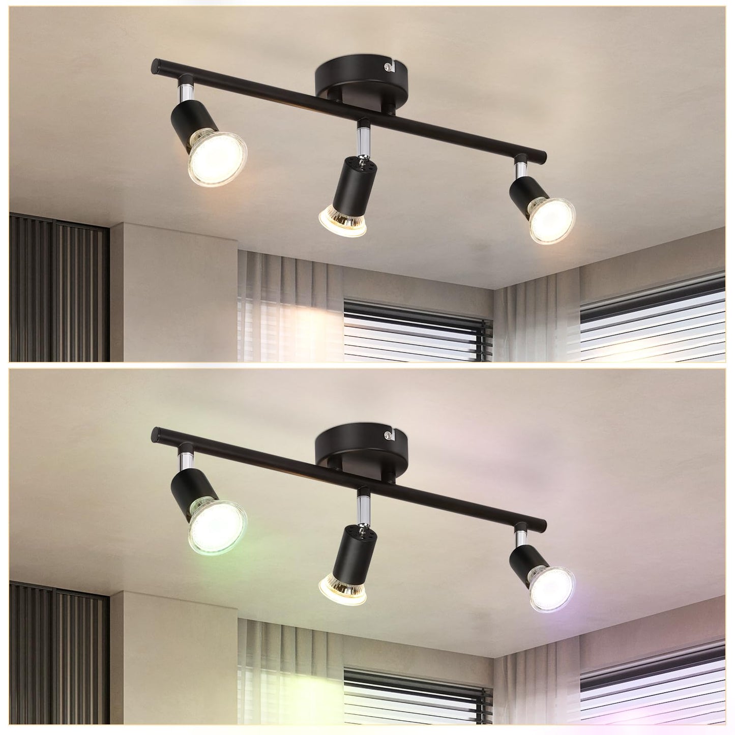 ZMH Deckenstrahler Schwarz 3 Flammig Deckenleuchte - 2ER Deckenspots Schwenkbar GU10 330¡ã Drehbar Deckenlampe Modern Metall Spot Decke Wohnzimmer Schlafzimmer Flur