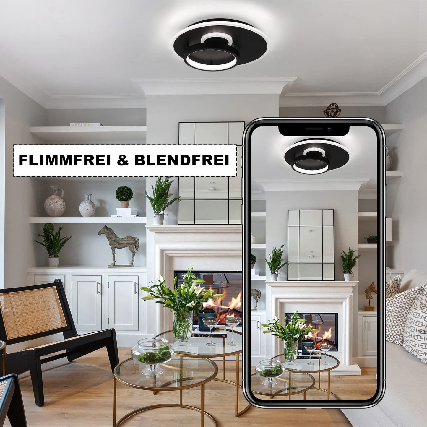 ZMH Led Deckenlampe Wohnzimmer Deckenleuchte Flur - Schwarz 33W Dimmbar Wohnzimmerlampe Modern Schlafzimmerlampe Rund Design Flurlampe mit Fernbedienung Deckenbeleuchtung f¨¹r K¨¹che Esszimmer B¨¹ro