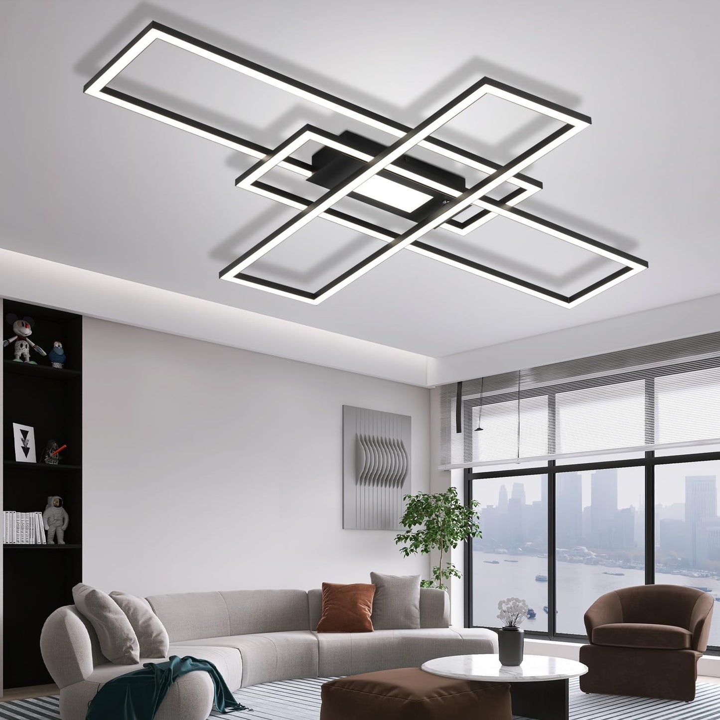 ZMH Deckenlampe LED Deckenleuchte Dimmbar - 50W Wohnzimmerlampe Schwarz mit Fernbedienung Modern Design Schlafzimmerlampe Wohnzimmer Schlafzimmer Deckenbeleuchtung Geometrisch f¨¹r K¨¹che Flur