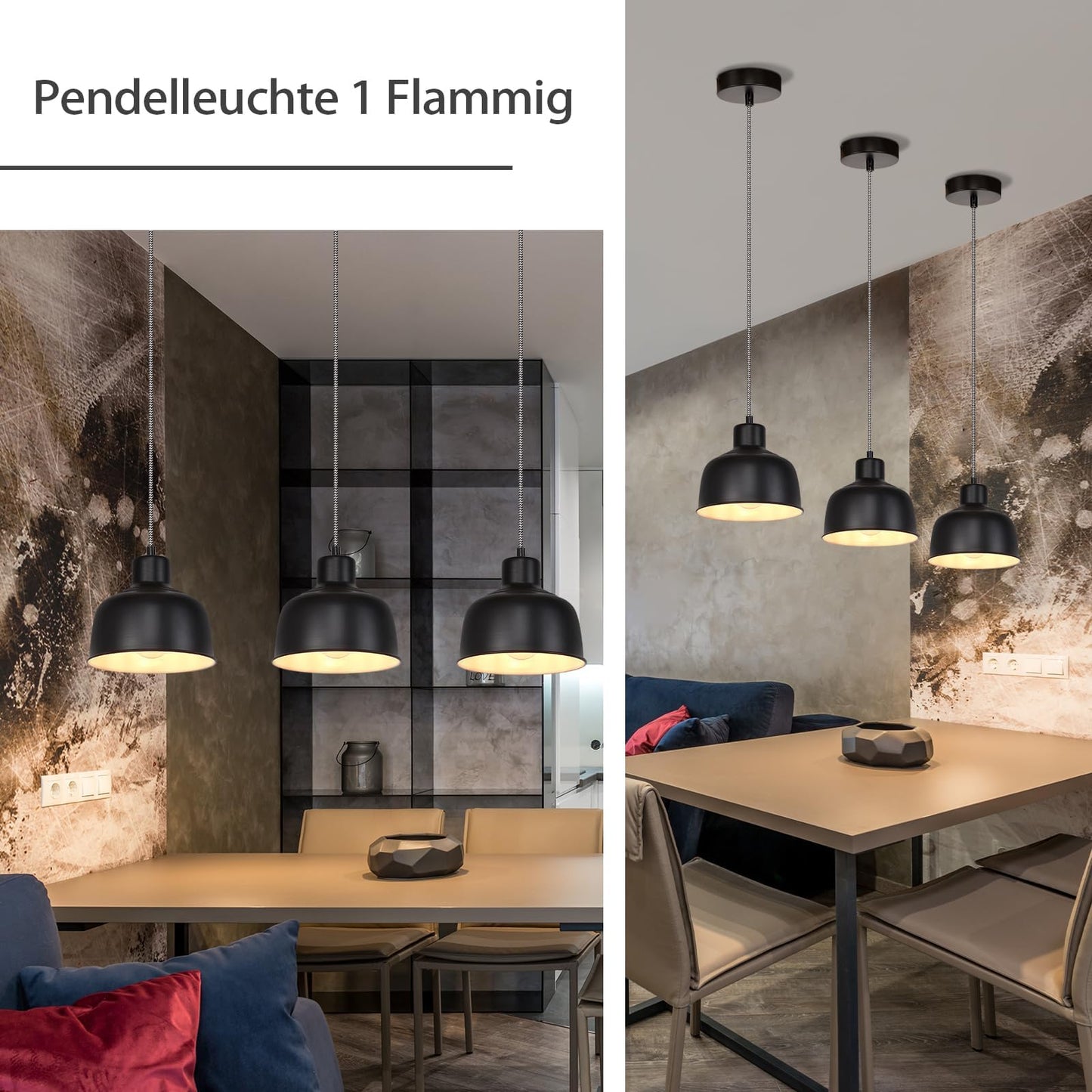 ZMH 2ER Pendelleuchte Esstisch H?ngelampe Schlafzimmer: Vintage H?ngeleuchte 1 flammig Industrial Schwarz Esszimmerlampe Retro Esstischlampe E27 Metall Pendellampe f¨¹r K¨¹che Wohnzimmer Restaurant