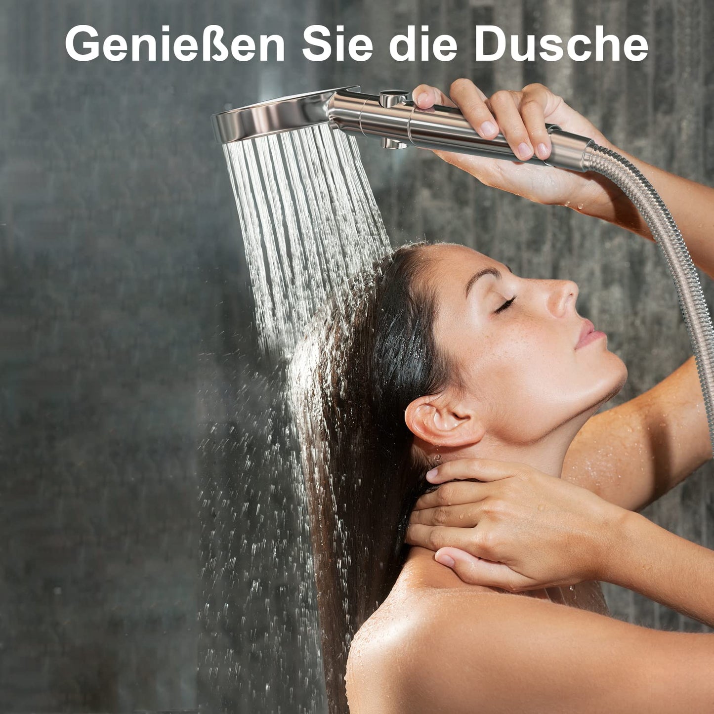 ZMH Duschkopf Wassersparend mit 1.5M Schlauch Brausehalterung - Handbrause Chrom Filter mit 5 Strahlarten Wasserstop, Druckerh?hende Regendusche Sparduschkopf