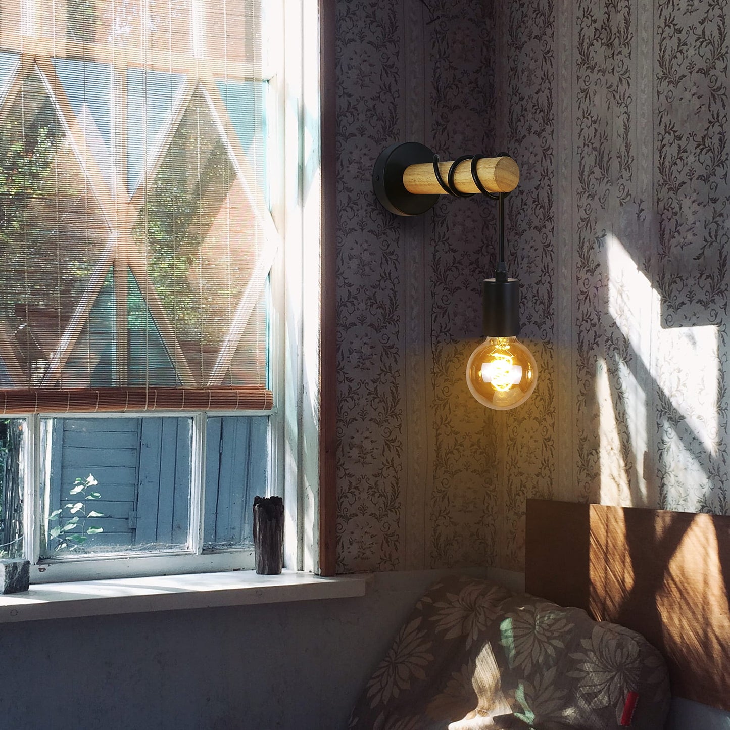 ZMH 2 St¨¹ck Wandleuchte Innen Wandlampe Holz: Vintage Wandstrahler Schwarz Retro Industrial Wandbeleuchtung Schlafzimmer E27 Rustikal Design Wandspot f¨¹r Wohnzimmer Flur - Ohne Leuchtmittel