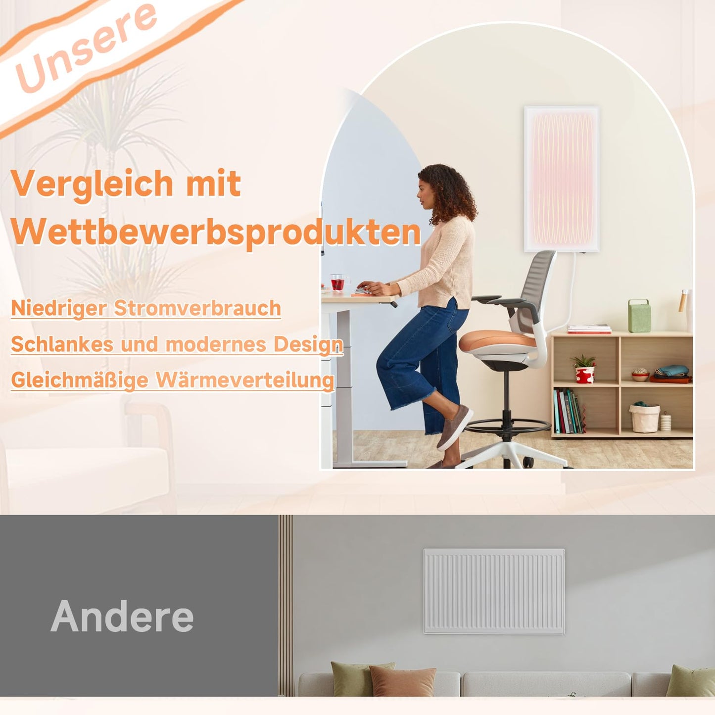 ZMH Infrarotheizung Energiesparend Infrarot Wandheizung - 170W Heizung Elektrisch Wand Elektroheizung mit ¨¹berhitzungsschutz Wandmontage Heizk?rper f¨¹r K¨¹che Schlafzimmer Wohnzimmer B¨¹ro