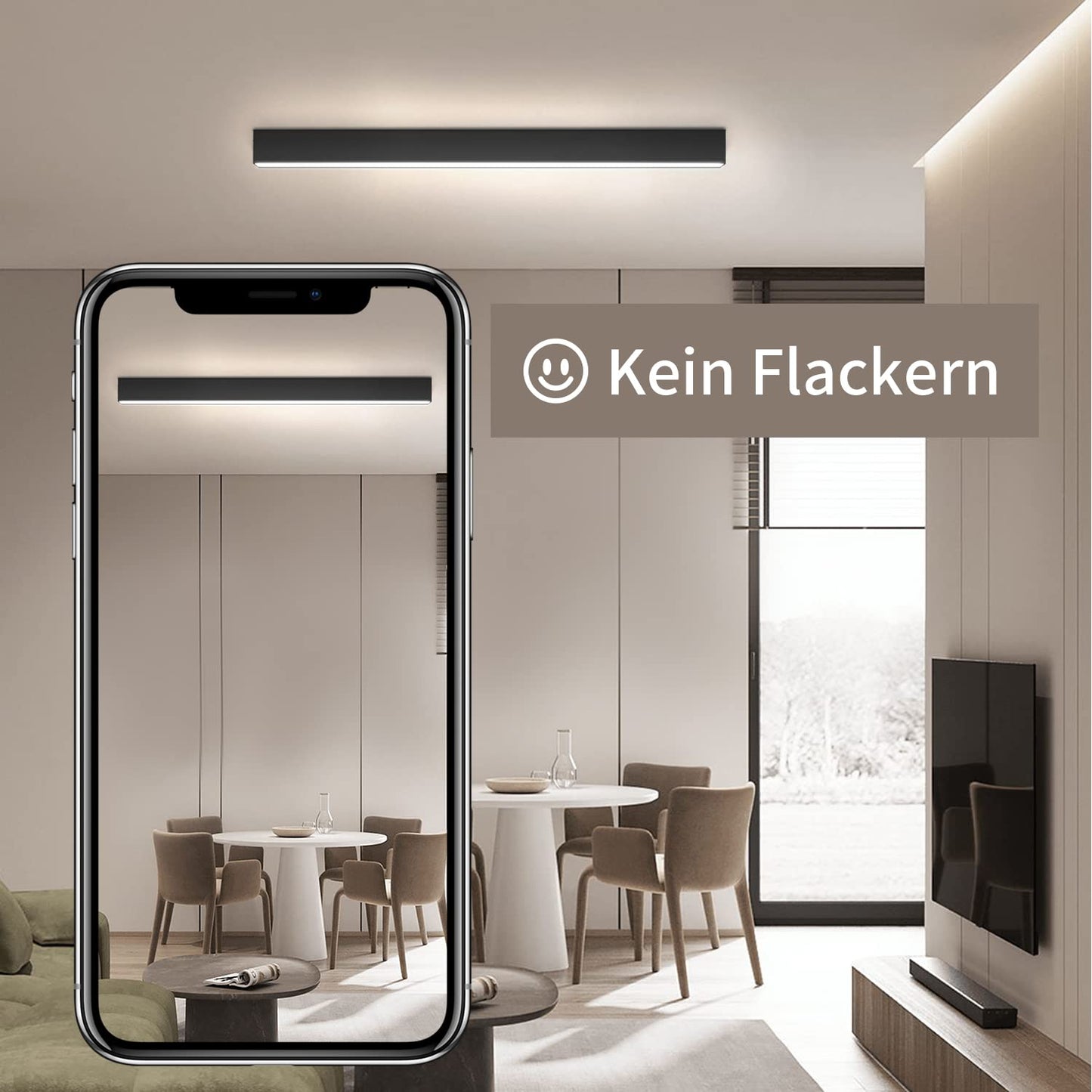 ZMH Deckenlampe LED Deckenleuchte Dimmbar - 25W Wohnzimmer Schwarz Modern B¨¹ro Deckenbeleuchtung 80CM Lang Wohnzimmerlampe Panel mit Fernbedienung B¨¹rolampe Decke f¨¹r K¨¹che Flur Schlafzimmer