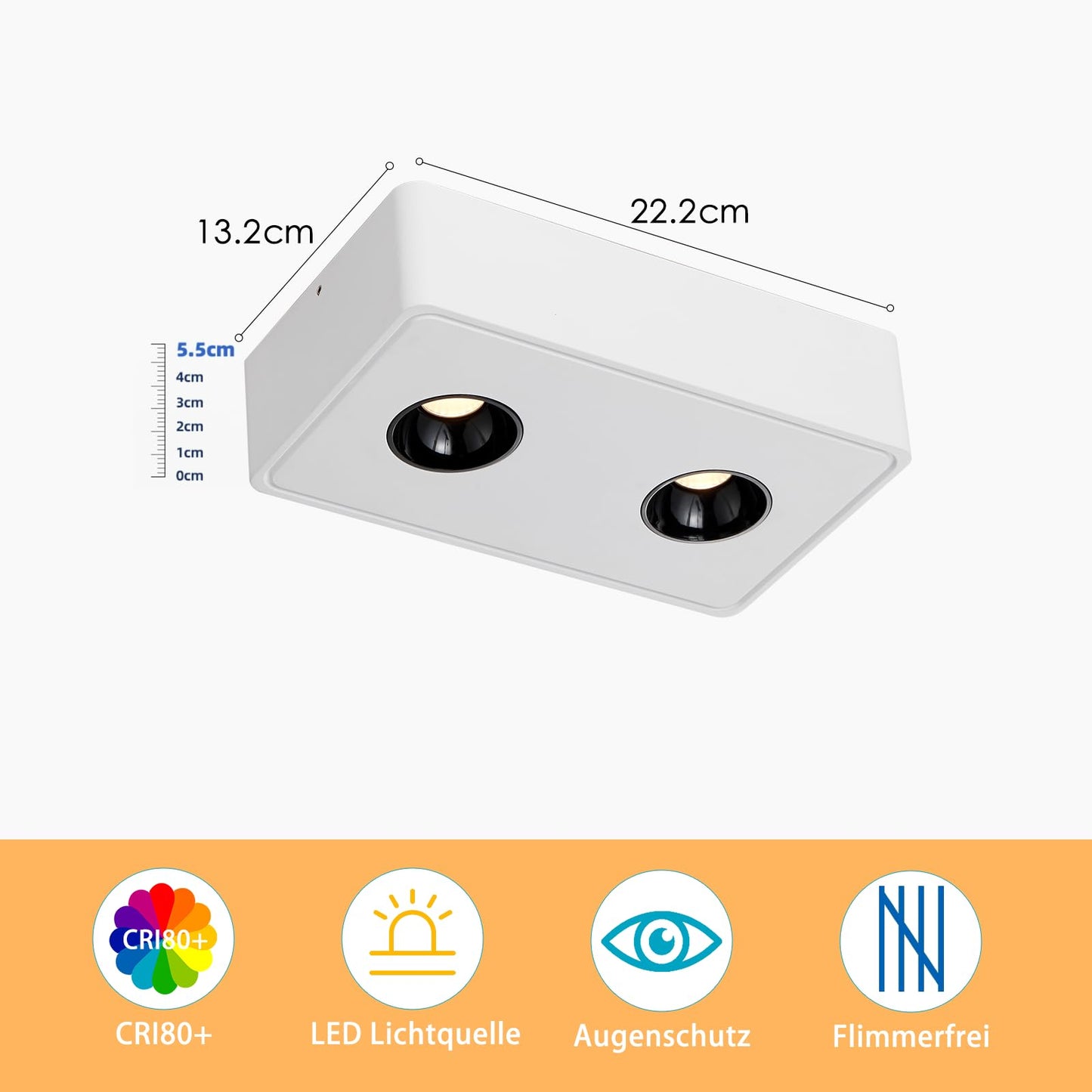 ZMH Spots Deckenleuchte LED Aufputz - Wei? Aufbaustrahler mit 2 Flammig Deckenspots 14W Warmwei? Deckenstrahler Eckig Modern Spotbaken Flach Aufbauspot f¨¹r K¨¹che Wohnzimmer Esszimmer Korridor Flur