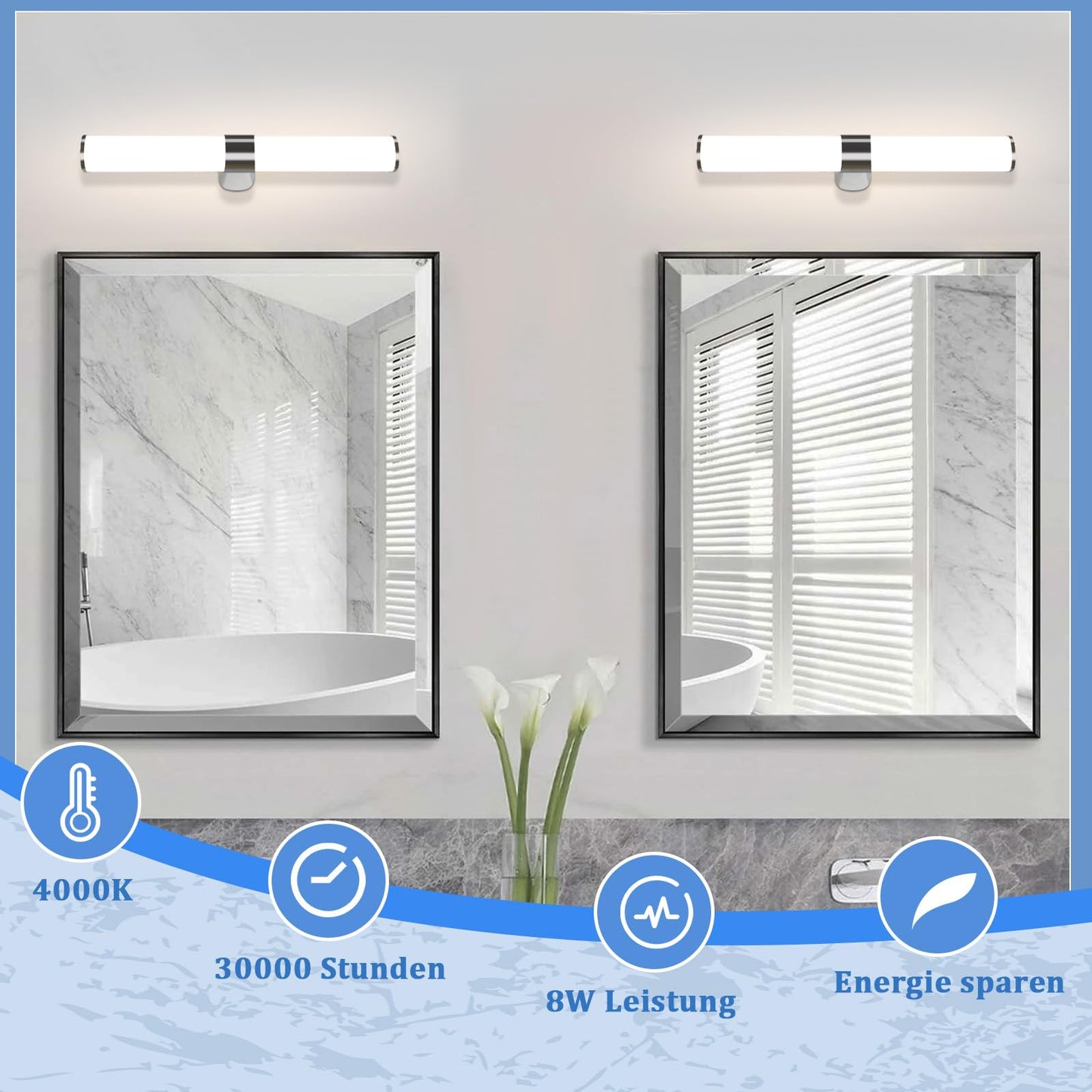 ZMH LED Spiegelleuchte Bad Spiegellampe - 8W Badleuchte Wand 40CM Chrom Wandlampe Badezimmer Wasserdicht IP44 Wandleuchte Neutralwei? 4000K Badlampe Wandmontage Modern f¨¹r Keller K¨¹che Badschrank