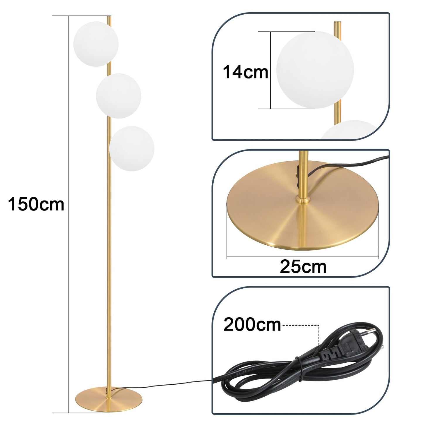 ZMH Stehlampe Wohnzimmer Modern Standleuchte - Gold Industrial Stehleuchte 3 Flammig mit Fu?schalter Metall Design aus Wei? Glas Standlampe E27 Vintage Bodenlampe f¨¹r Schlafzimmer B¨¹ro kinderzimmer