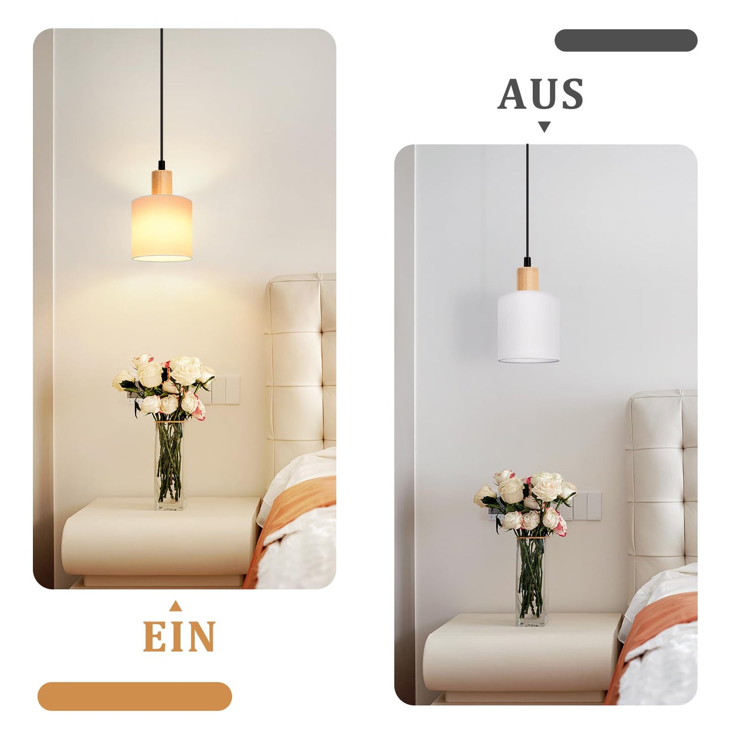 ZMH Pendelleuchte 1 Flammig 2ER Esstischlampe - Holz Stoffschrim H?ngeleuchte E14 Esszimmerlampe Vintage H?ngelampe K¨¹che Pendellampe Flurlampe f¨¹r Wohnzimmer Restaurant Schlafzimmer Flur
