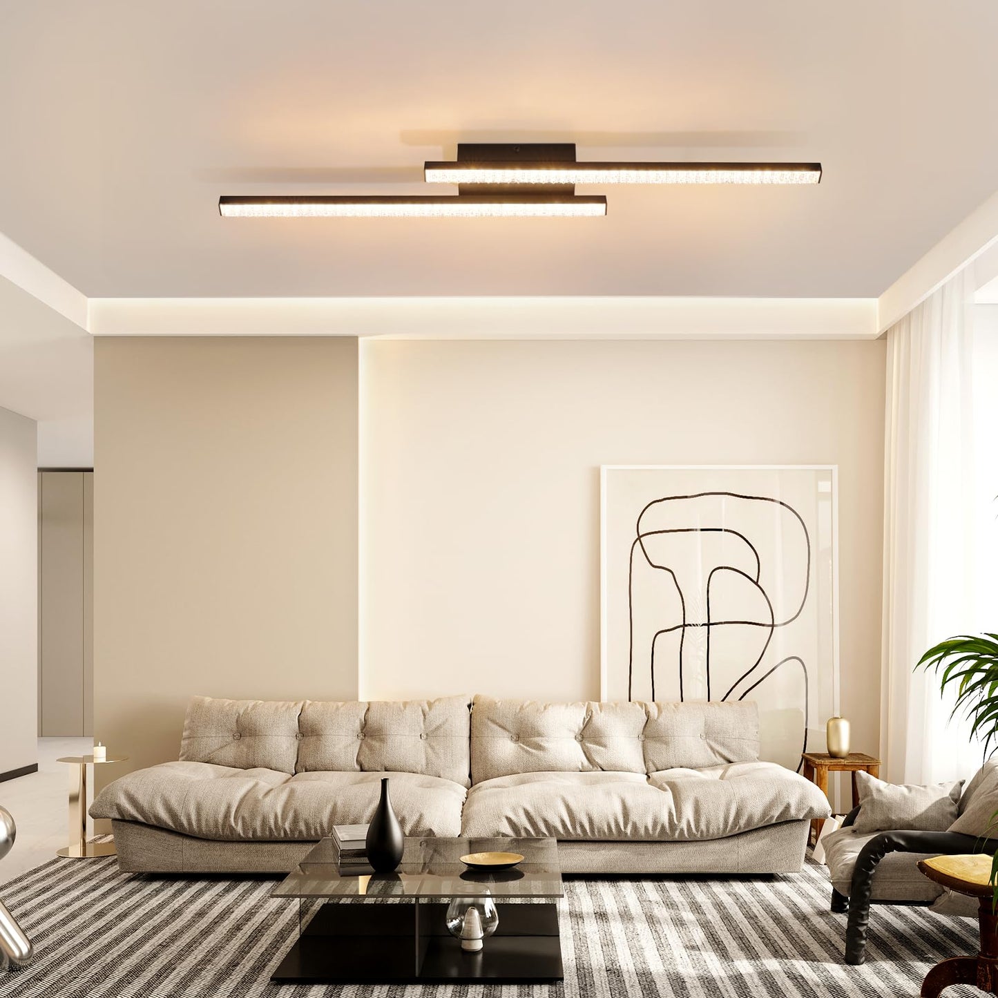 ZMH LED Deckenleuchte Deckenlampe Schwarz Wohnzimmer - Flurlampe Warmwei? Schlafzimmerlampe 18W 61.5cm Wohnzimmerlampe 3000K Kristall Modern Decke Lampe Deckenbeleuchtung f¨¹r Flur K¨¹che