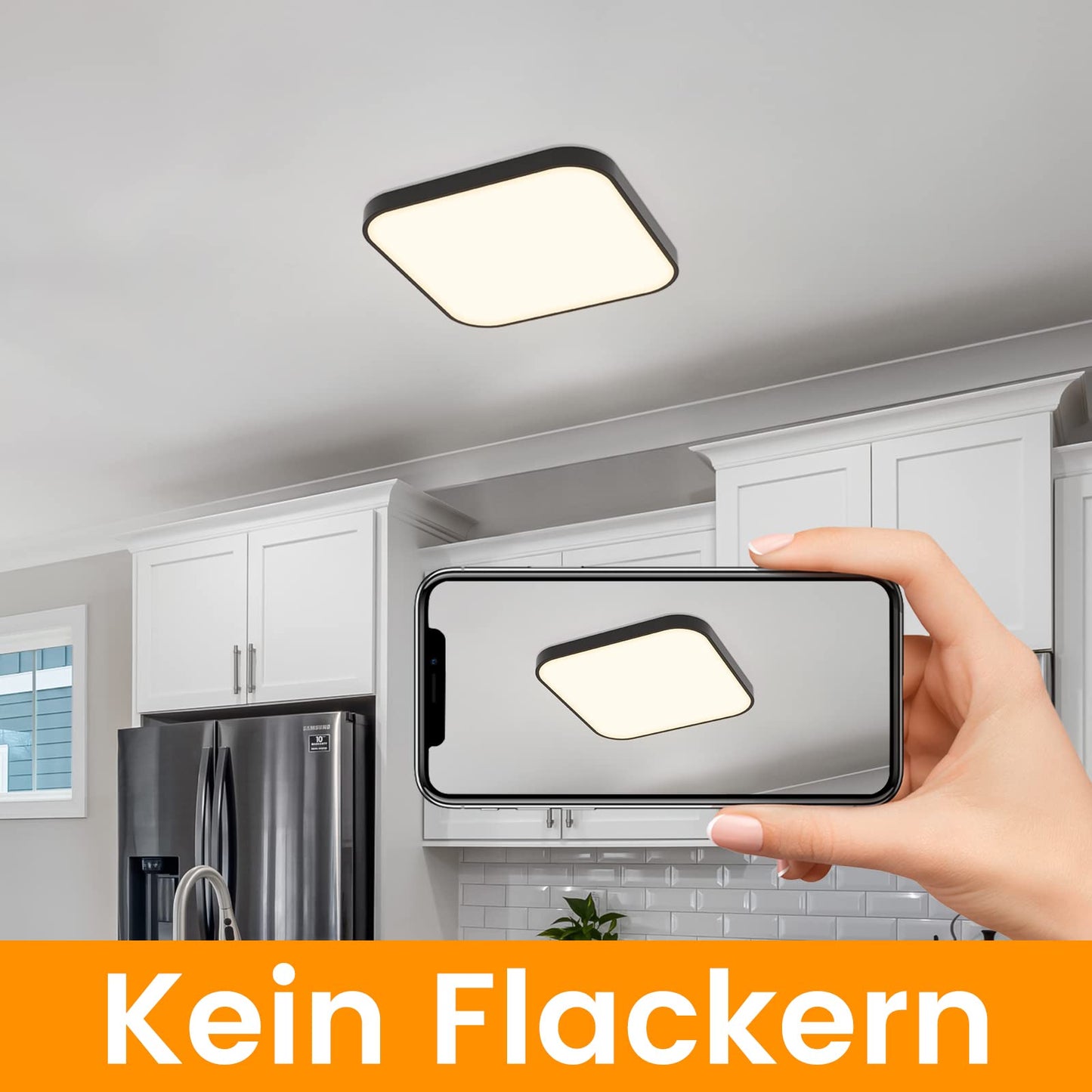 ZMH Deckenlampe LED Deckenleuchte Schlafzimmer - Schlafzimmerlampe Flach 27cm K¨¹chenlampe Schwarz Badezimmerlampe Eckig Bad Deckenbeleuchtung IP44 Badlampe 4000K 19W f¨¹r K¨¹che Flur Badezimmer