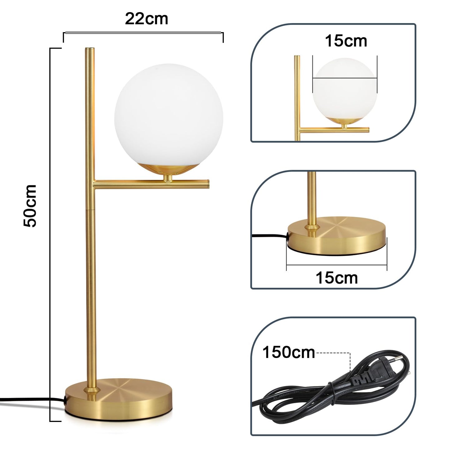 ZMH Tischlampe Wohnzimmer Modern Nachttischlampe - Tischleuchte Gold aus Wei? Glas E27 Fassung Industrial Nachttischleuchte Metall Design nachttischlampe mit Schalter f¨¹r Schlafzimmer B¨¹ro
