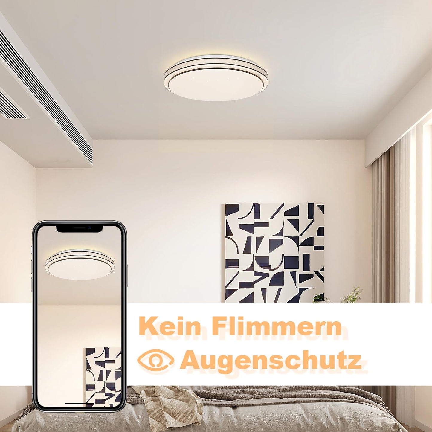 ZMH Deckenlampe LED Deckenleuchte Schlafzimmer - 23W Schlafzimmerlampe Dimmbar mit Fernbedienung ?27cm K¨¹chenlampe Sternenhimmel Modern K¨¹che Deckenbeleuchtung Rund f¨¹r Wohnzimmer Flur