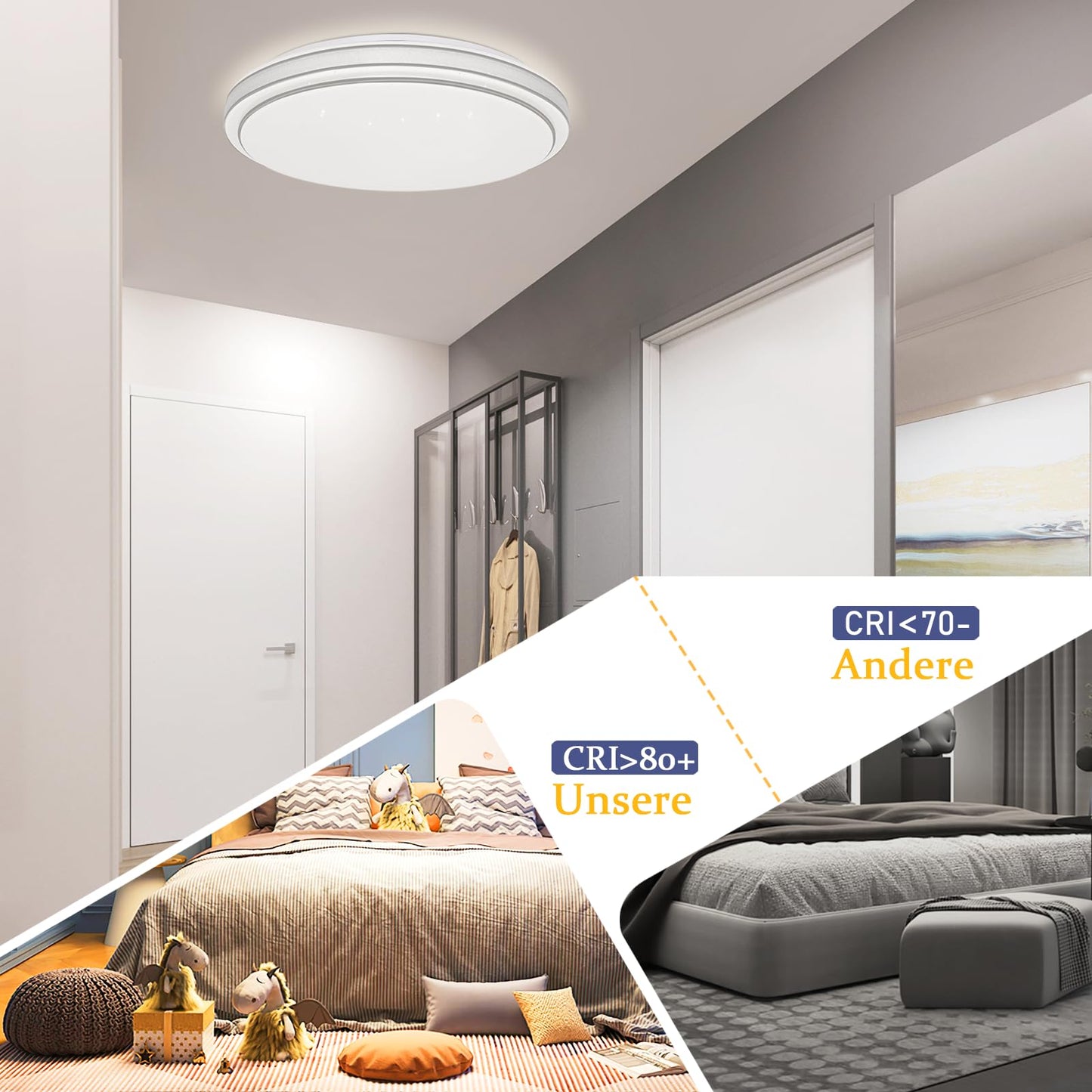 ZMH Deckenlampe LED Deckenleuchte Schlafzimmer - 23W Schlafzimmerlampe Dimmbar mit Fernbedienung ?27cm Flurlampe Sternenhimmel Rund Deckenbeleuchtung K¨¹chenlampe Modern f¨¹r Wohnzimmer Flur K¨¹che