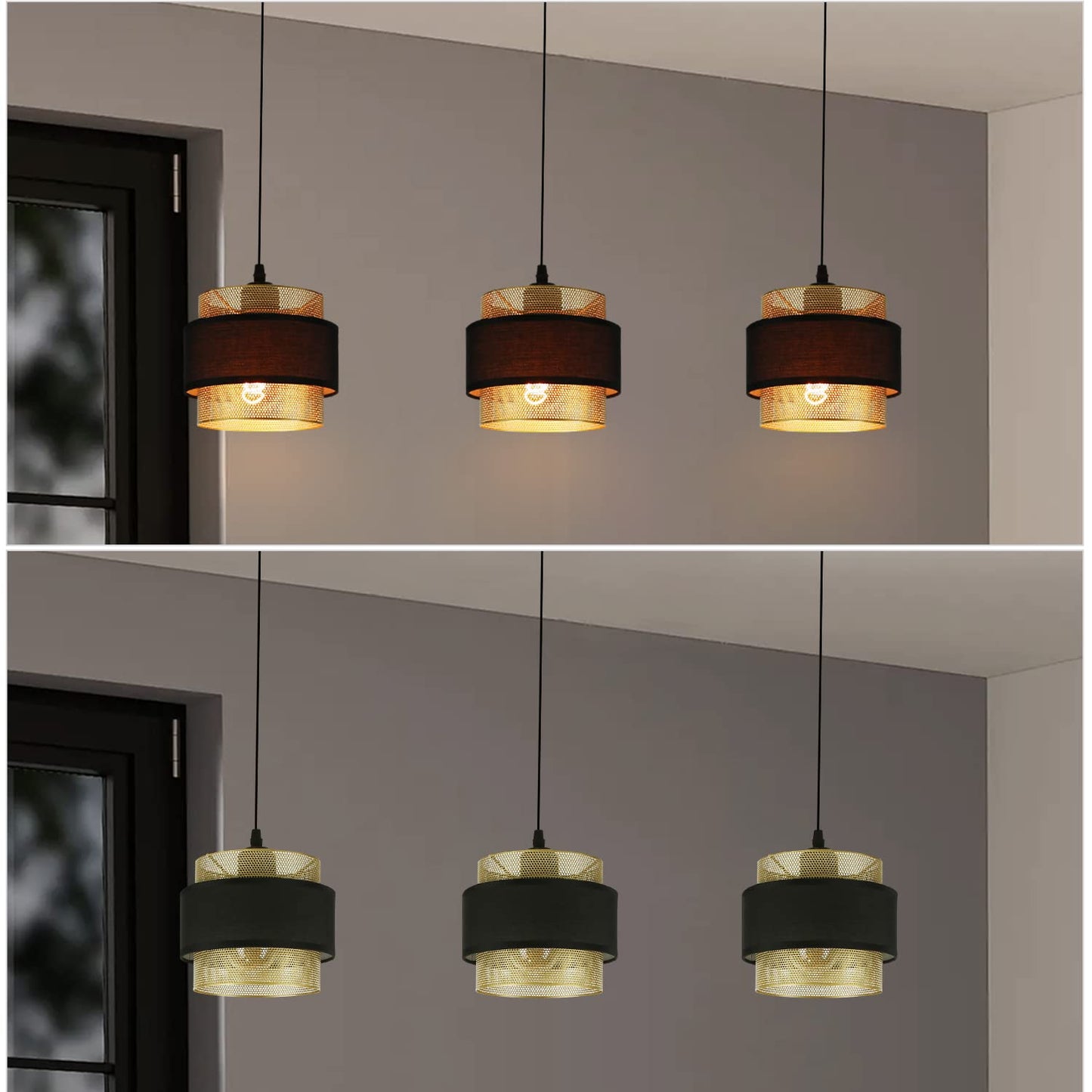 ZMH Pendelleuchte Esstisch H?ngelampe Vintage - H?ngeleuchte Retro mit 3 flammig Schwarz Gold Esstischlampe Industrial Pendellampe H?ngend E27 Max.25W f¨¹r K¨¹che Esszimmer - Ohne Gl¨¹hbirne